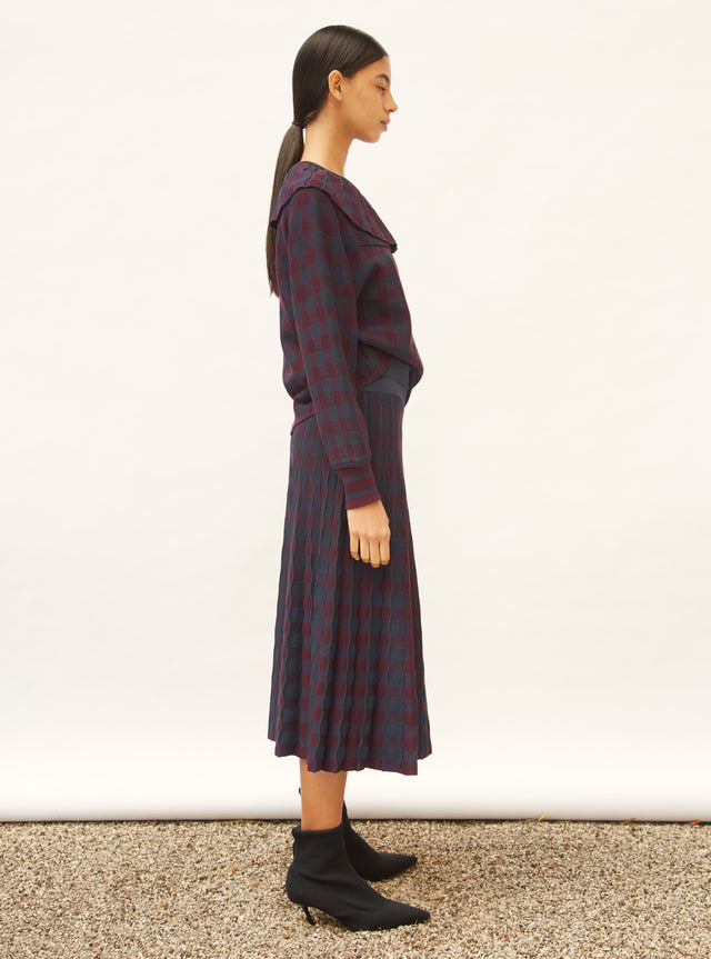 plain gingham knit top with collar - Image principale