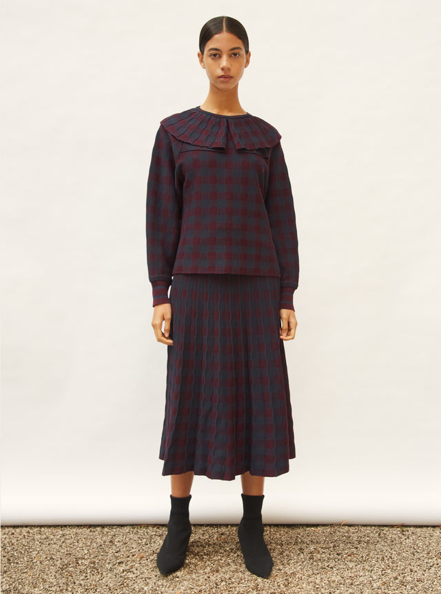 plain gingham knit top with collar - Image principale