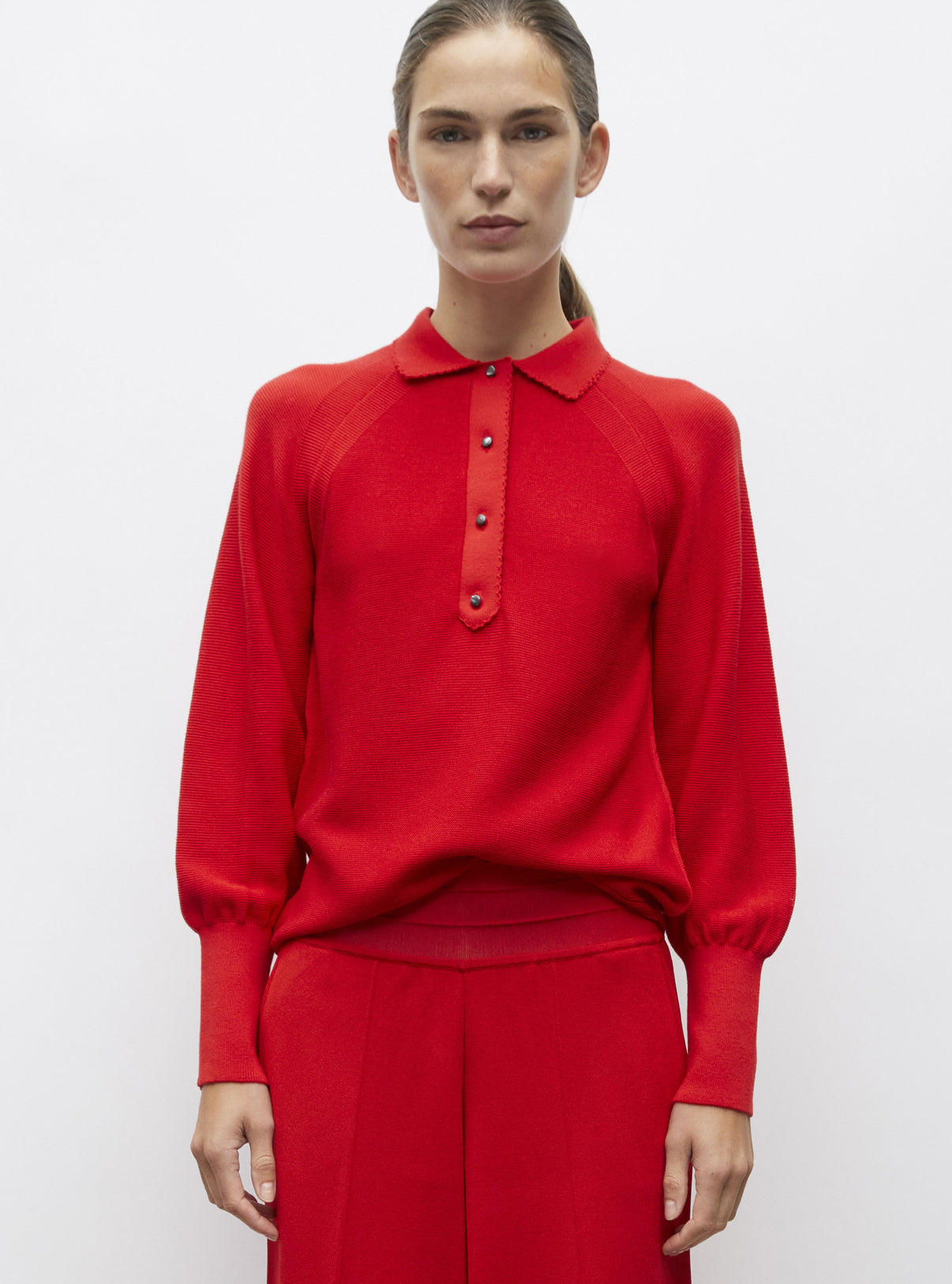 Polo fin finition picots Rouge vif - Vêtement en maille de luxe Molli