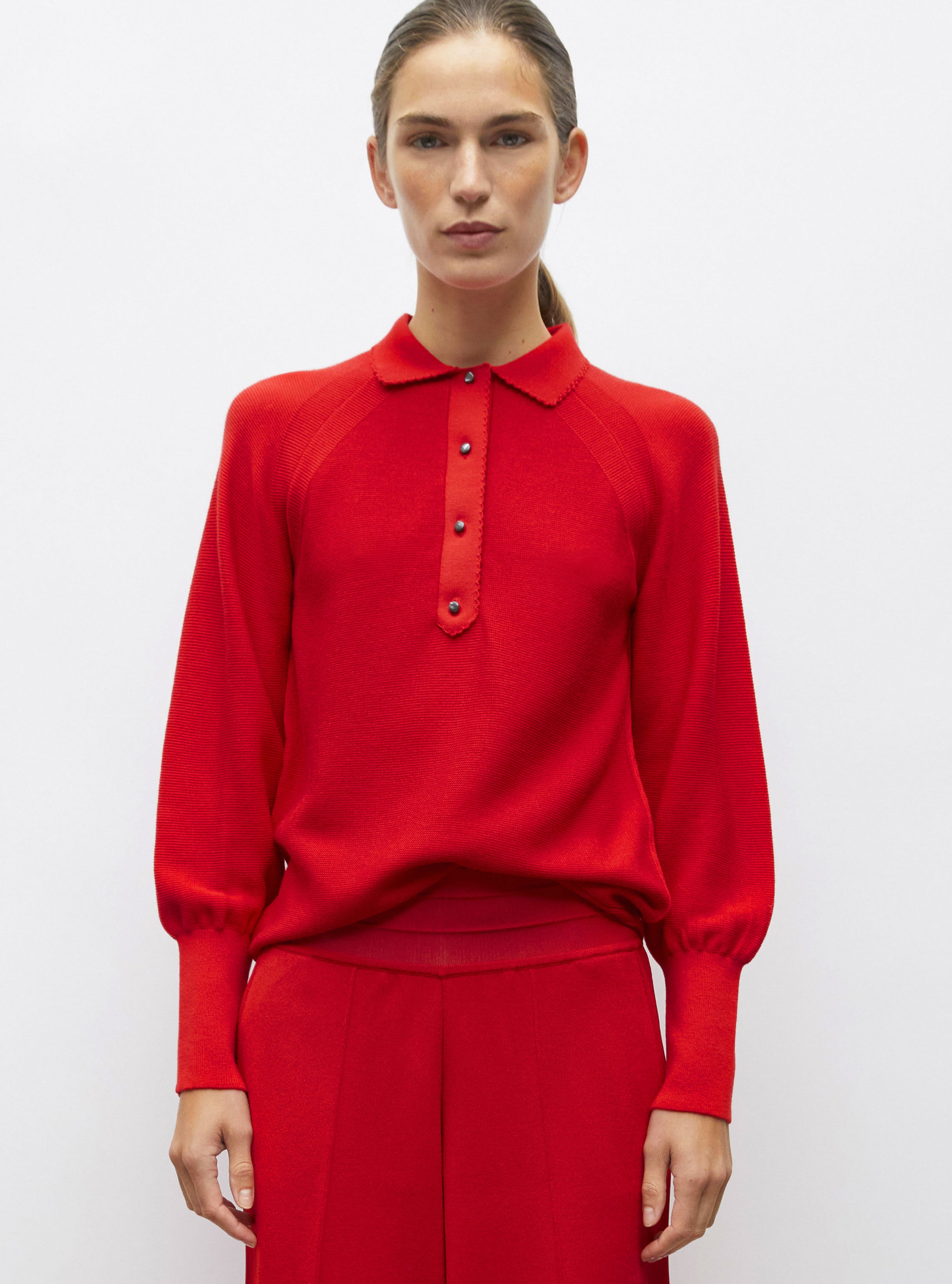 Polo fin finition picots Rouge vif - Vêtement de luxe femme