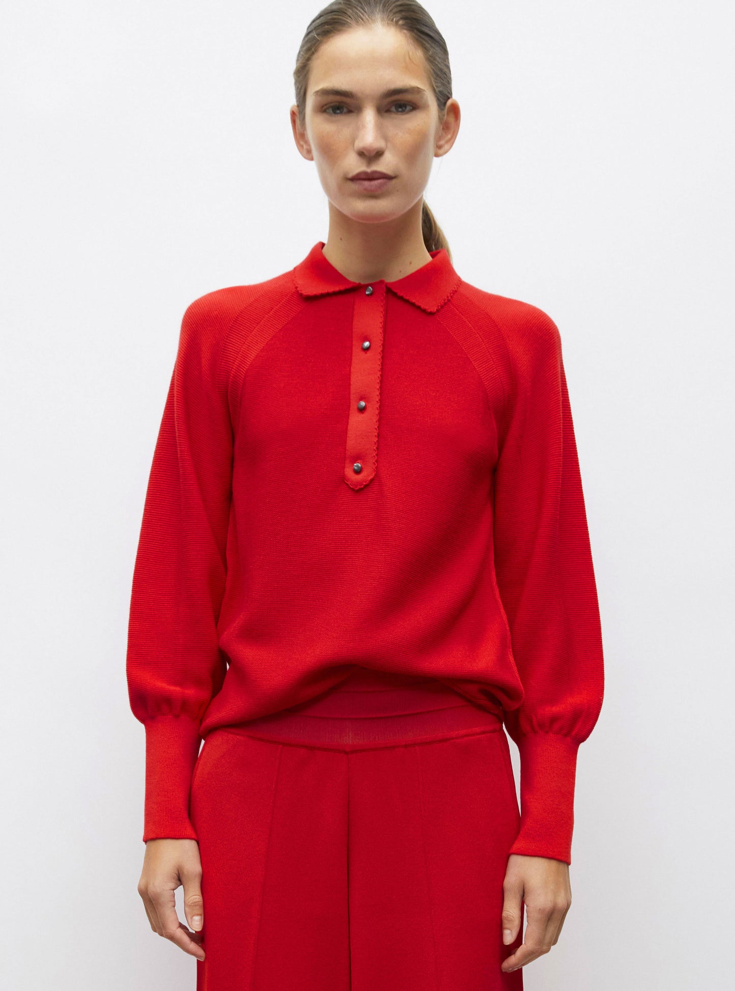 Polo fin finition picots Rouge vif - Vêtement en maille de luxe Molli