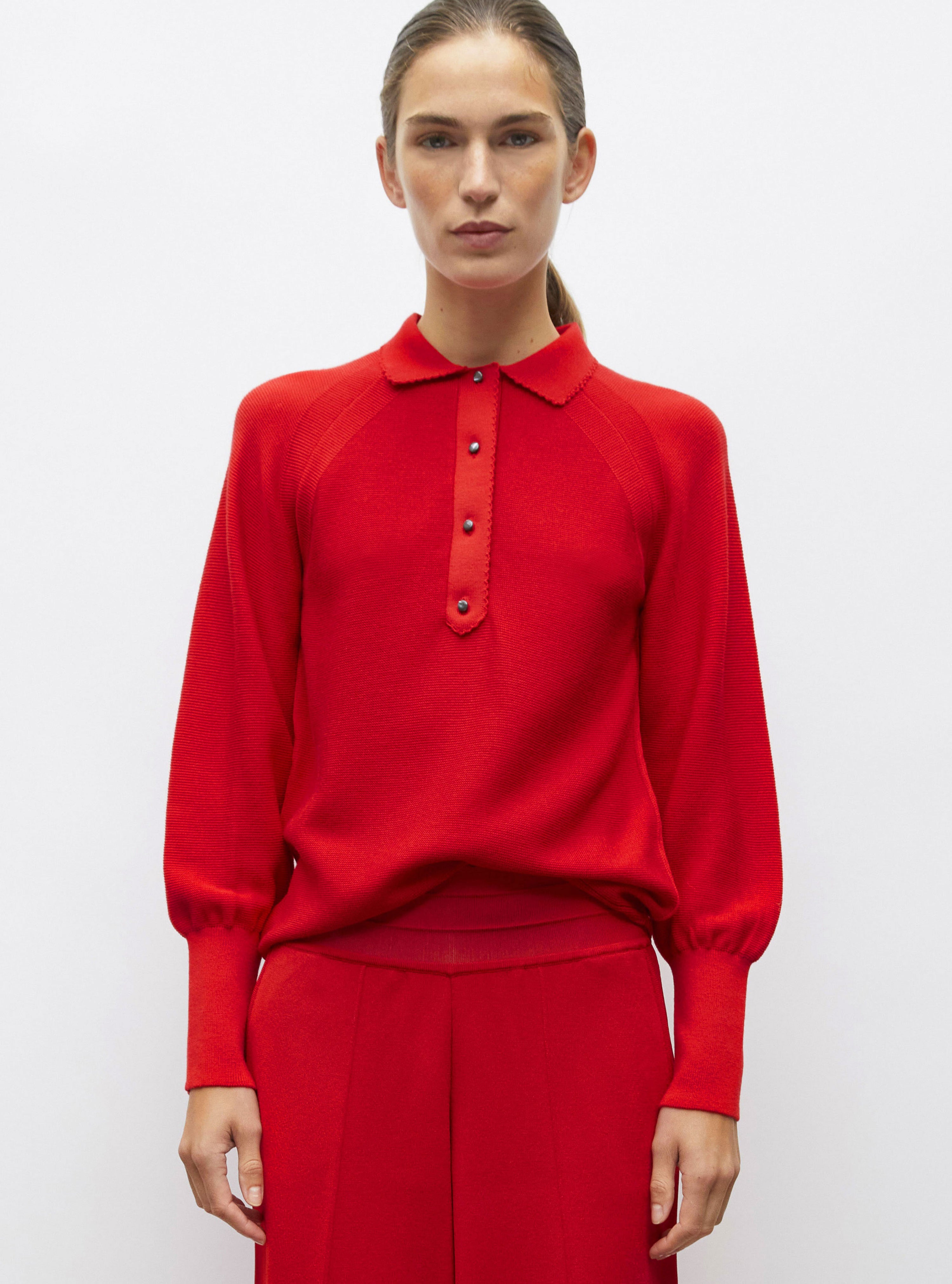 Polo fin finition picots Rouge vif - Vêtement en maille de luxe Molli
