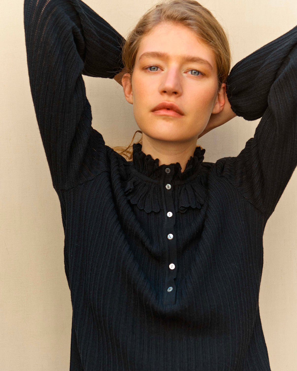 Blouses de luxe femme - Blouse en maille mini-chevrons Noir Profond 
