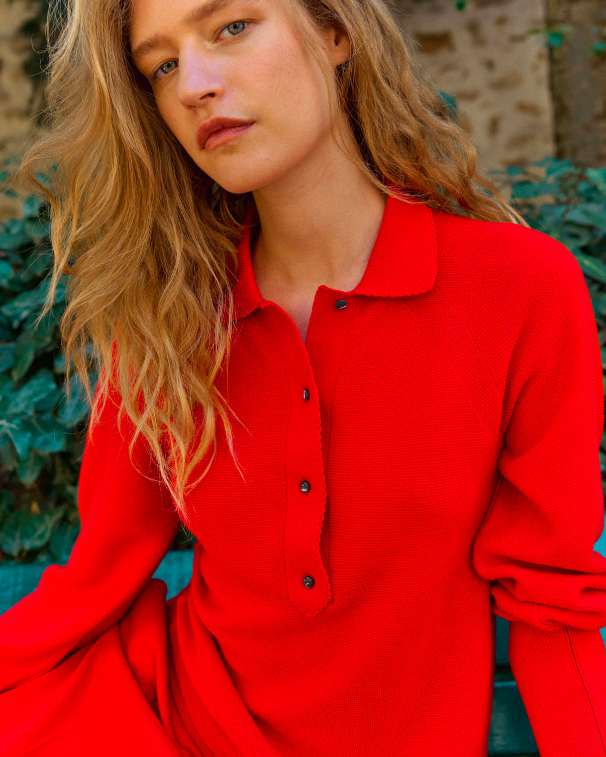 Polo de luxe femme - Polo fin finition picots Rouge vif