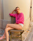Jupe de luxe femme - Top col rond maille tweedée Rose mouliné