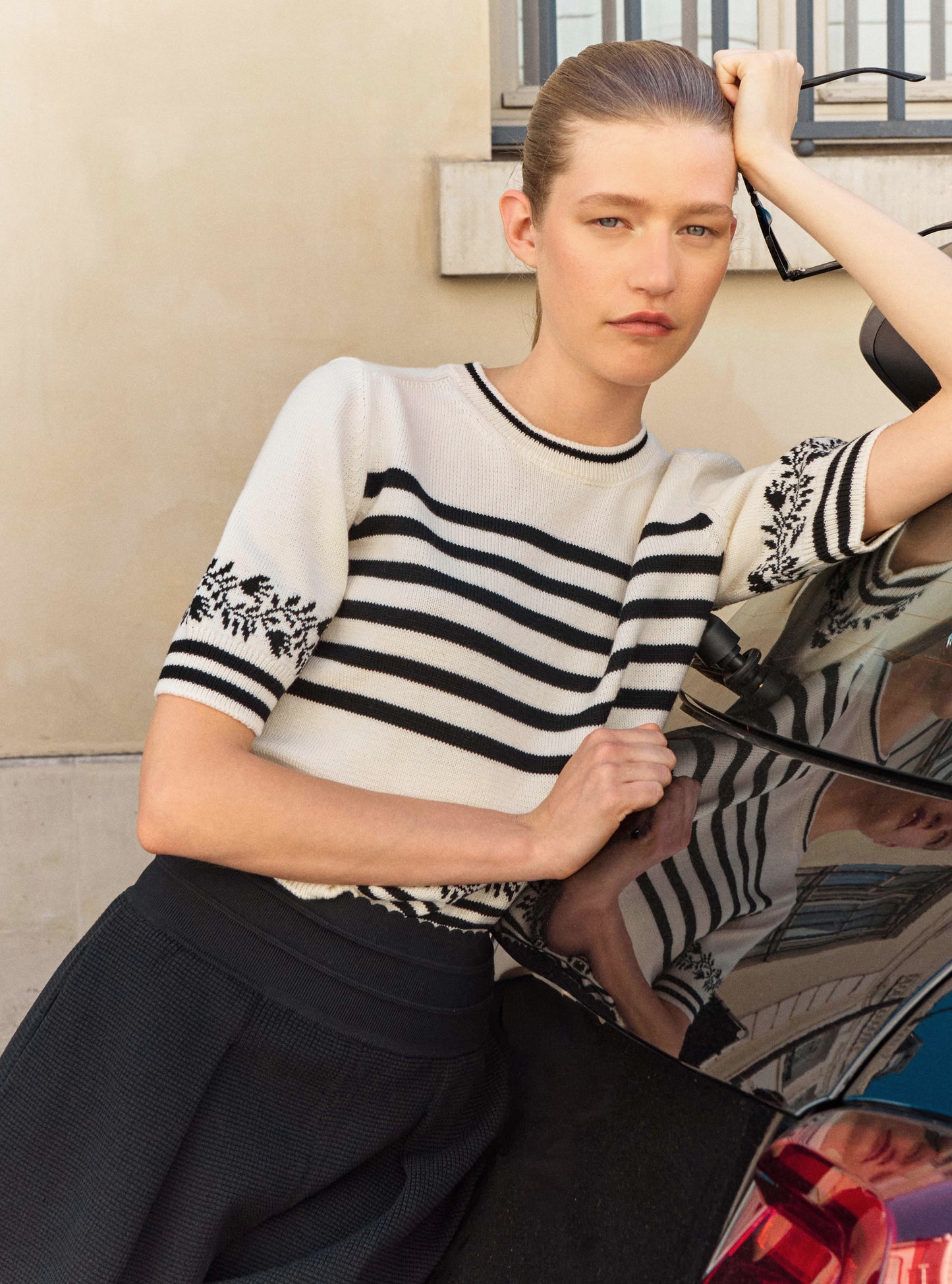 Top de luxe femme - Top marinière maille florale naturel