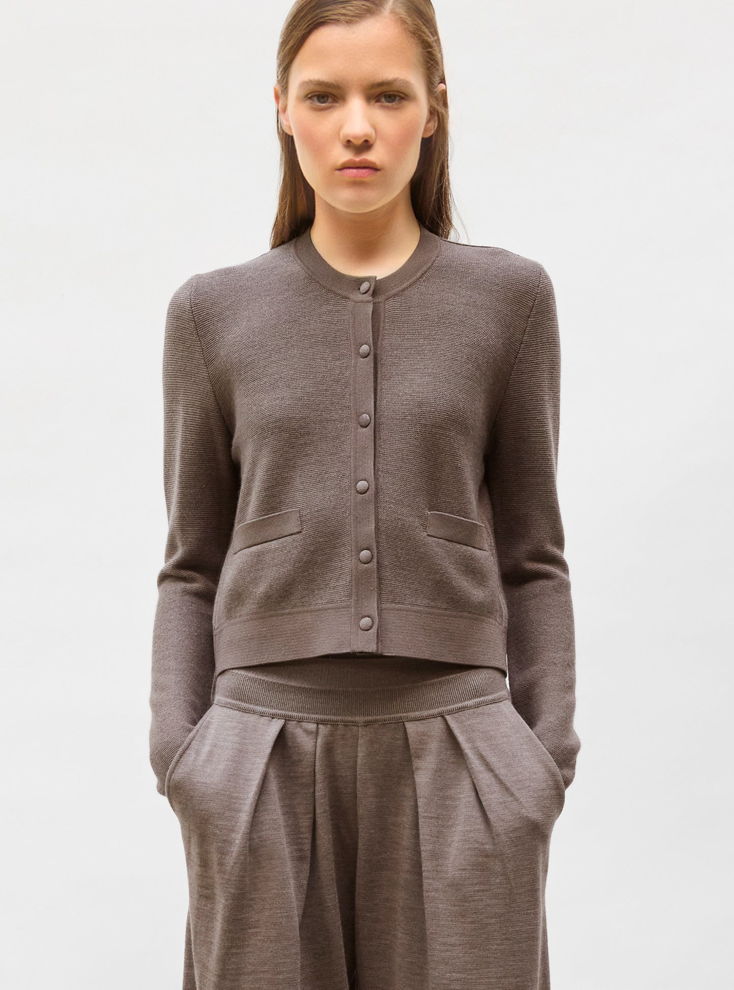 Cardigan maille point mousse Châtaigne - Vêtement en maille de luxe Molli