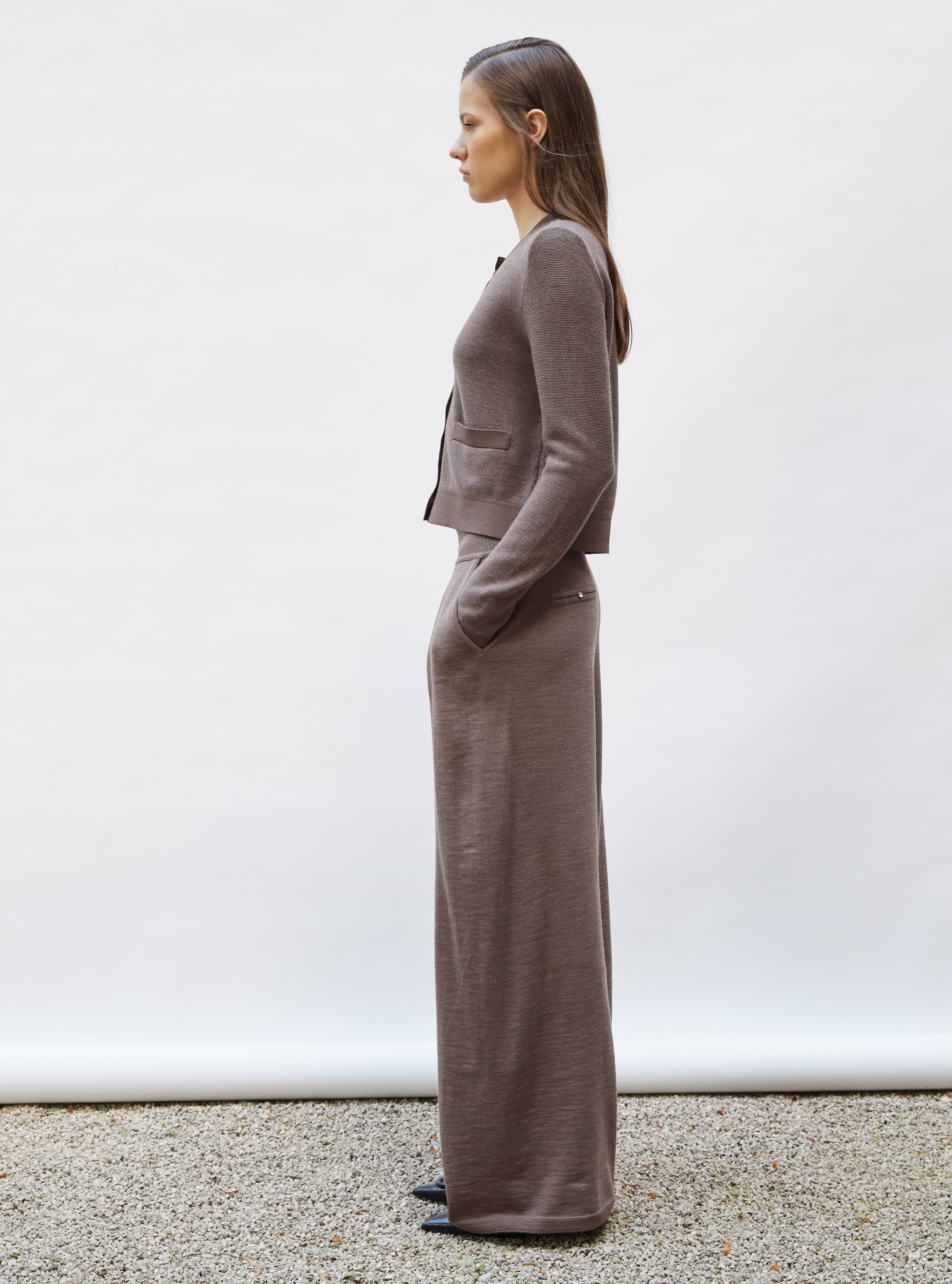 Cardigan maille point mousse Châtaigne - Vêtement de luxe femme