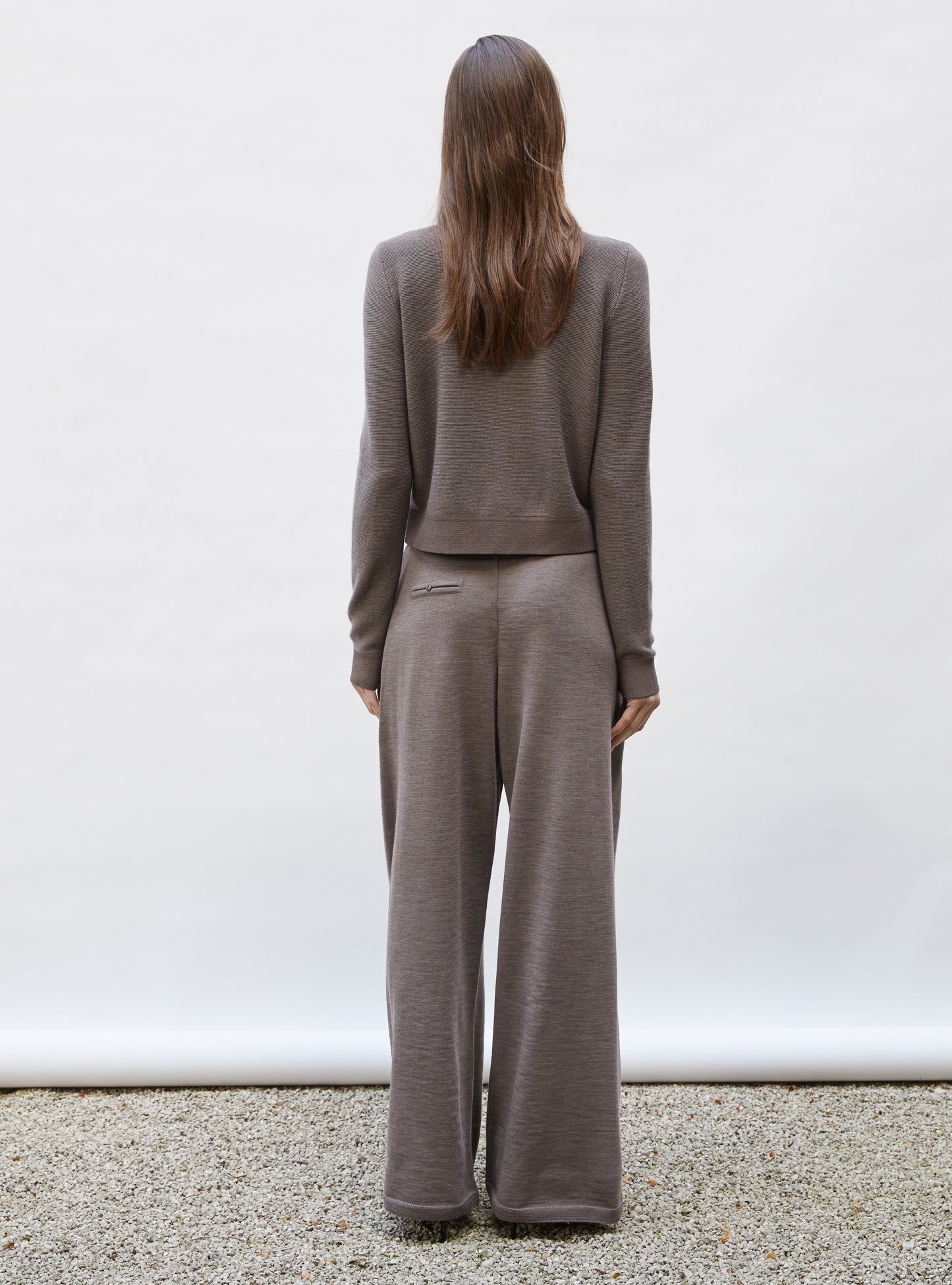 Pantalon de luxe femme - Pantalon fluide maille fine jersey Châtaigne