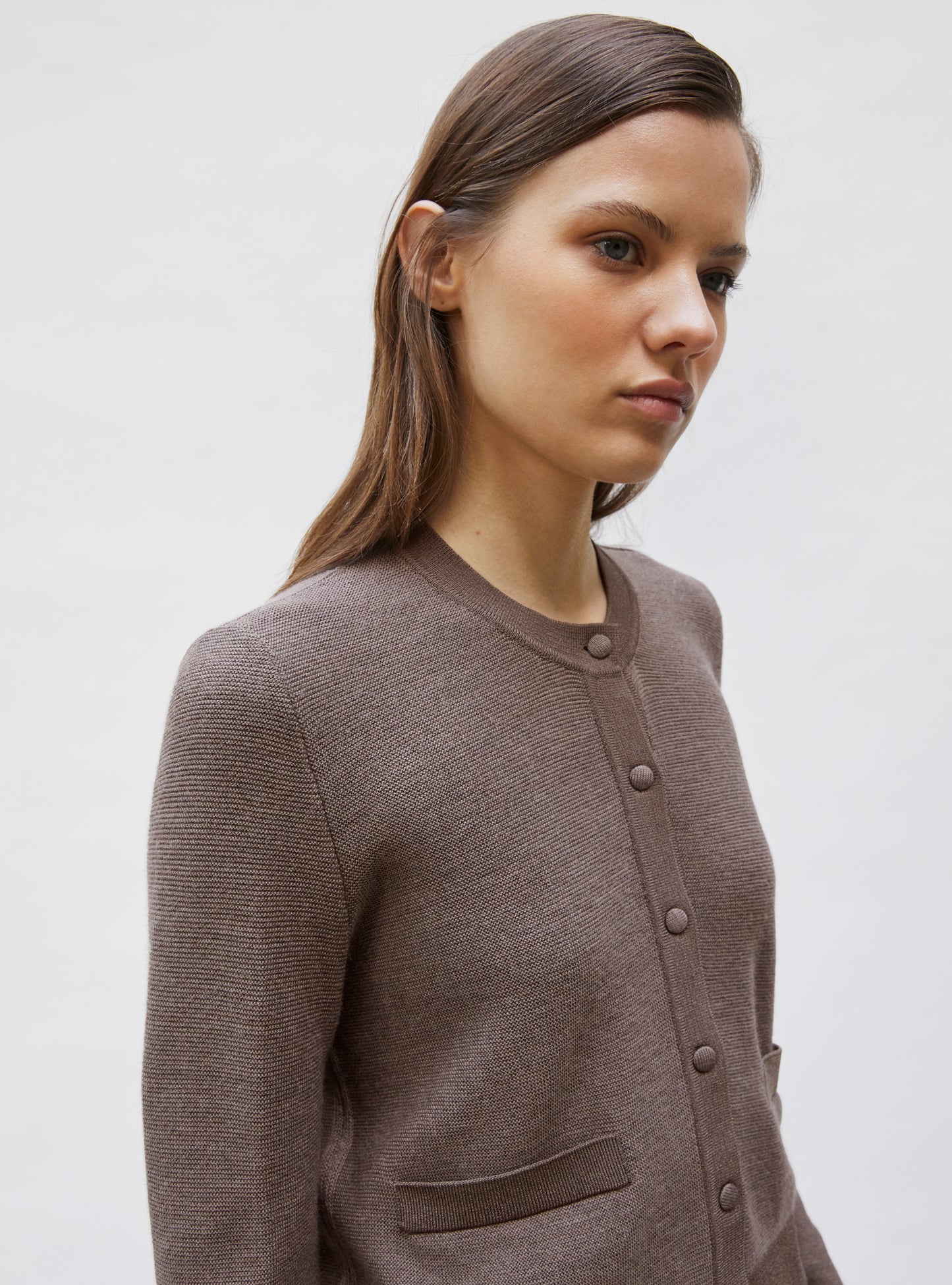 Cardigan de luxe femme - Cardigan maille point mousse Châtaigne