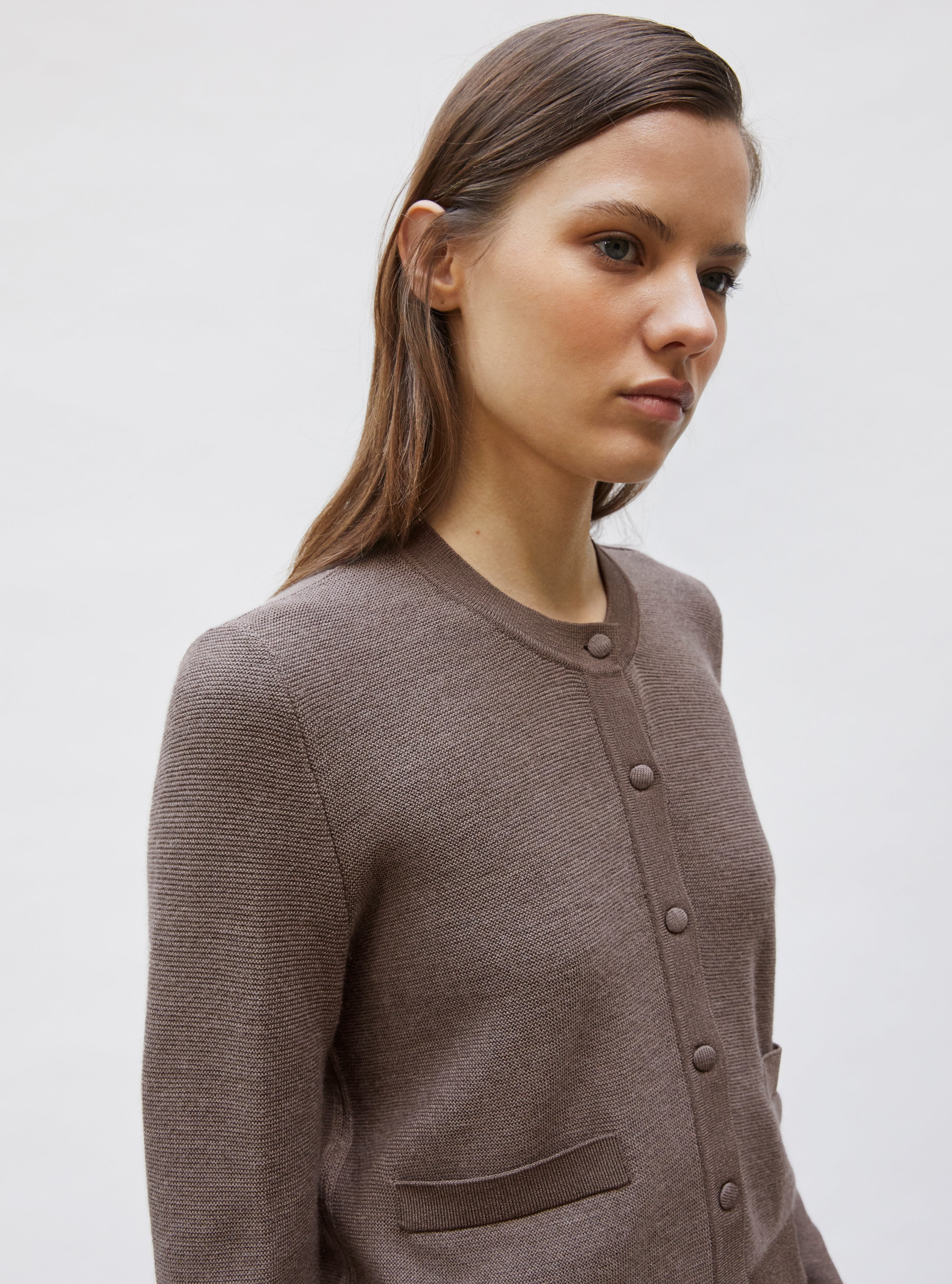 Cardigan de luxe femme - Cardigan maille point mousse Châtaigne