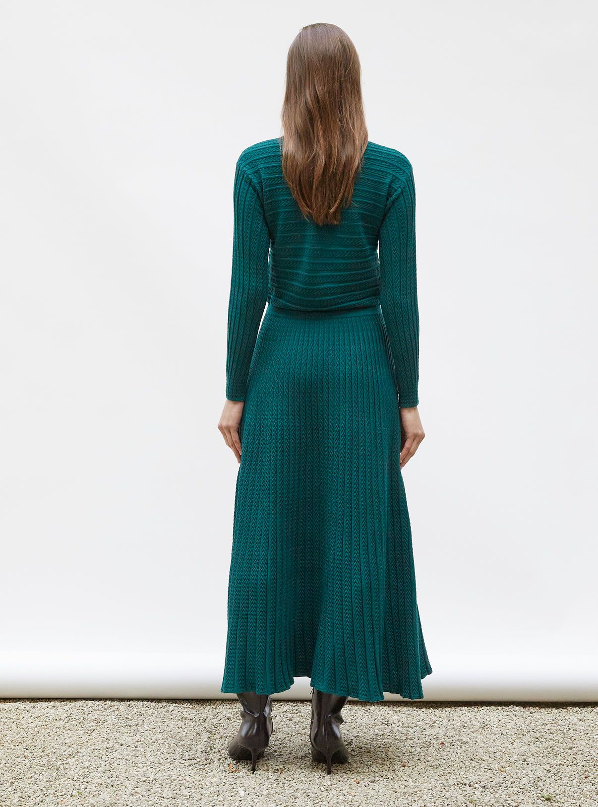 dress pleated knitted Maxi pleated knit dress english green