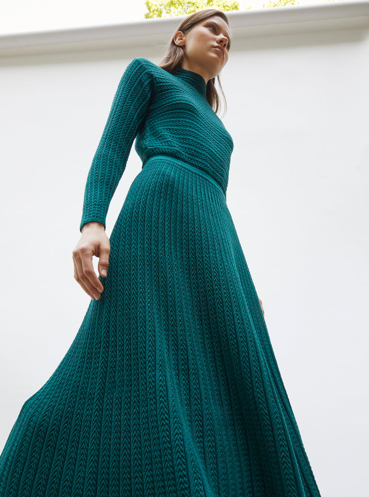 Maxi pleated knit dress english green