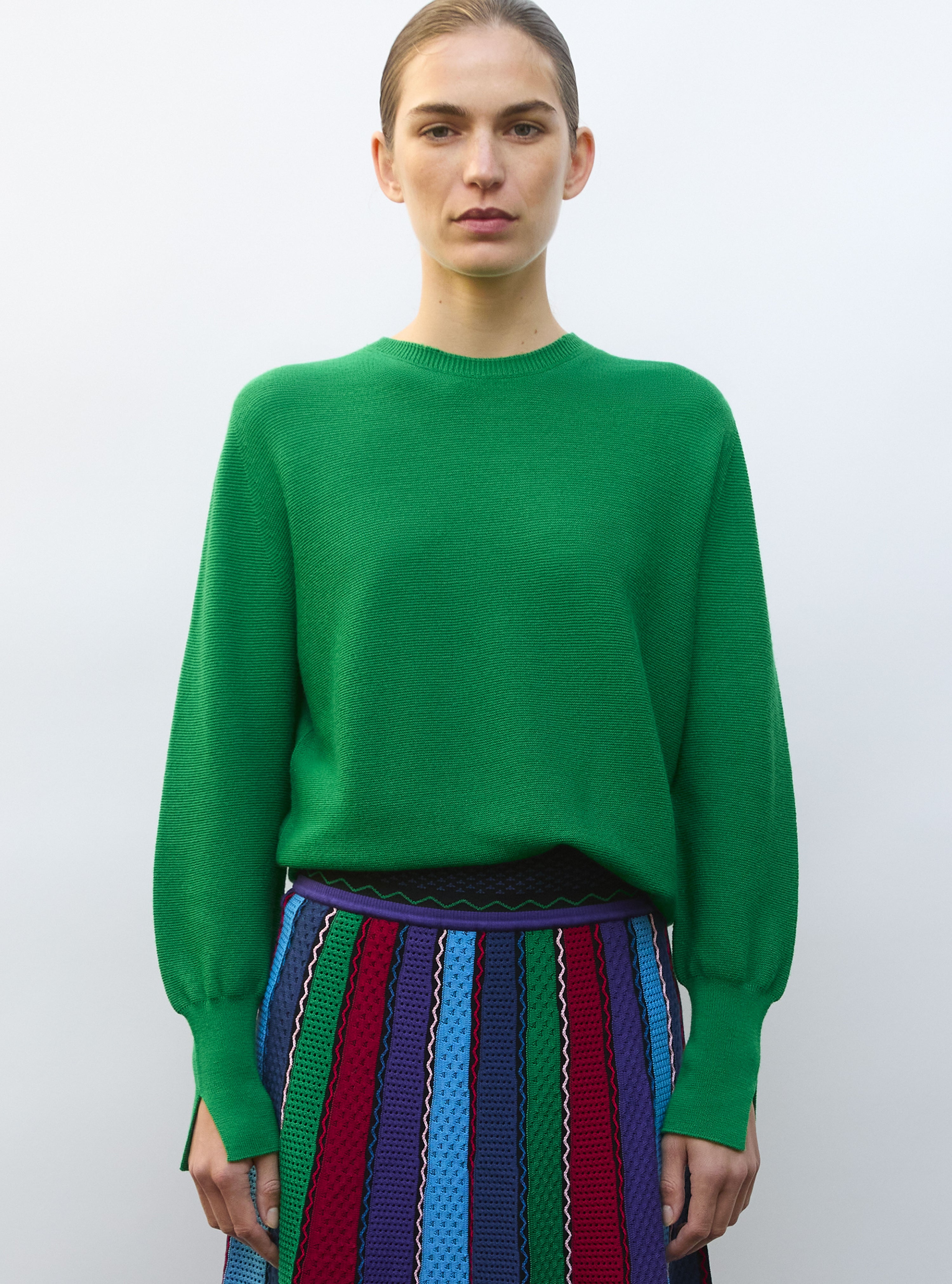 Pull fin col rond chlorophylle - Vêtement de luxe femme