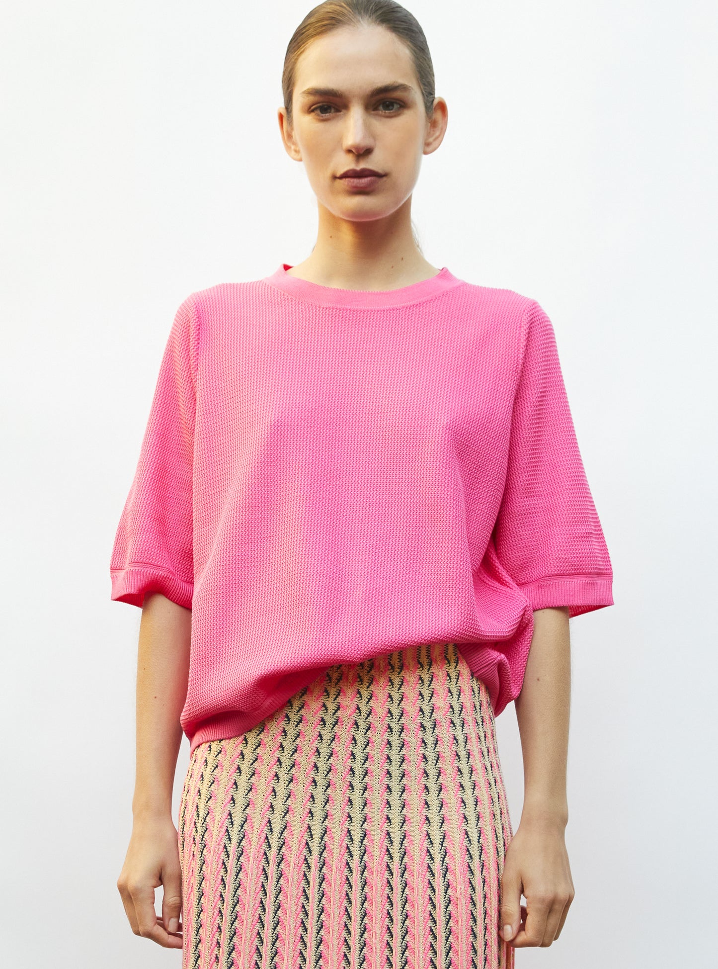 top fin maille ondulée rose fluo - Vêtement de luxe femme