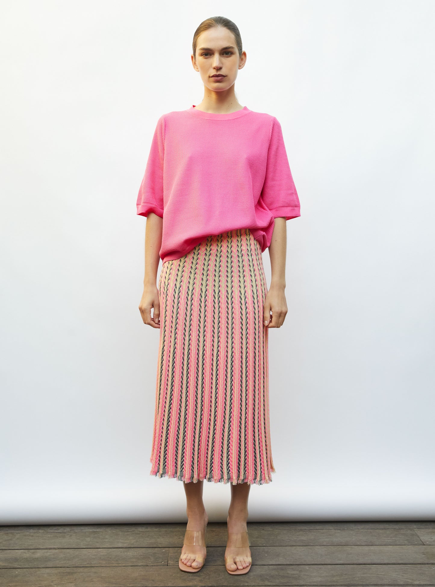 top fin maille ondulée rose fluo - Vêtement en maille de luxe Molli