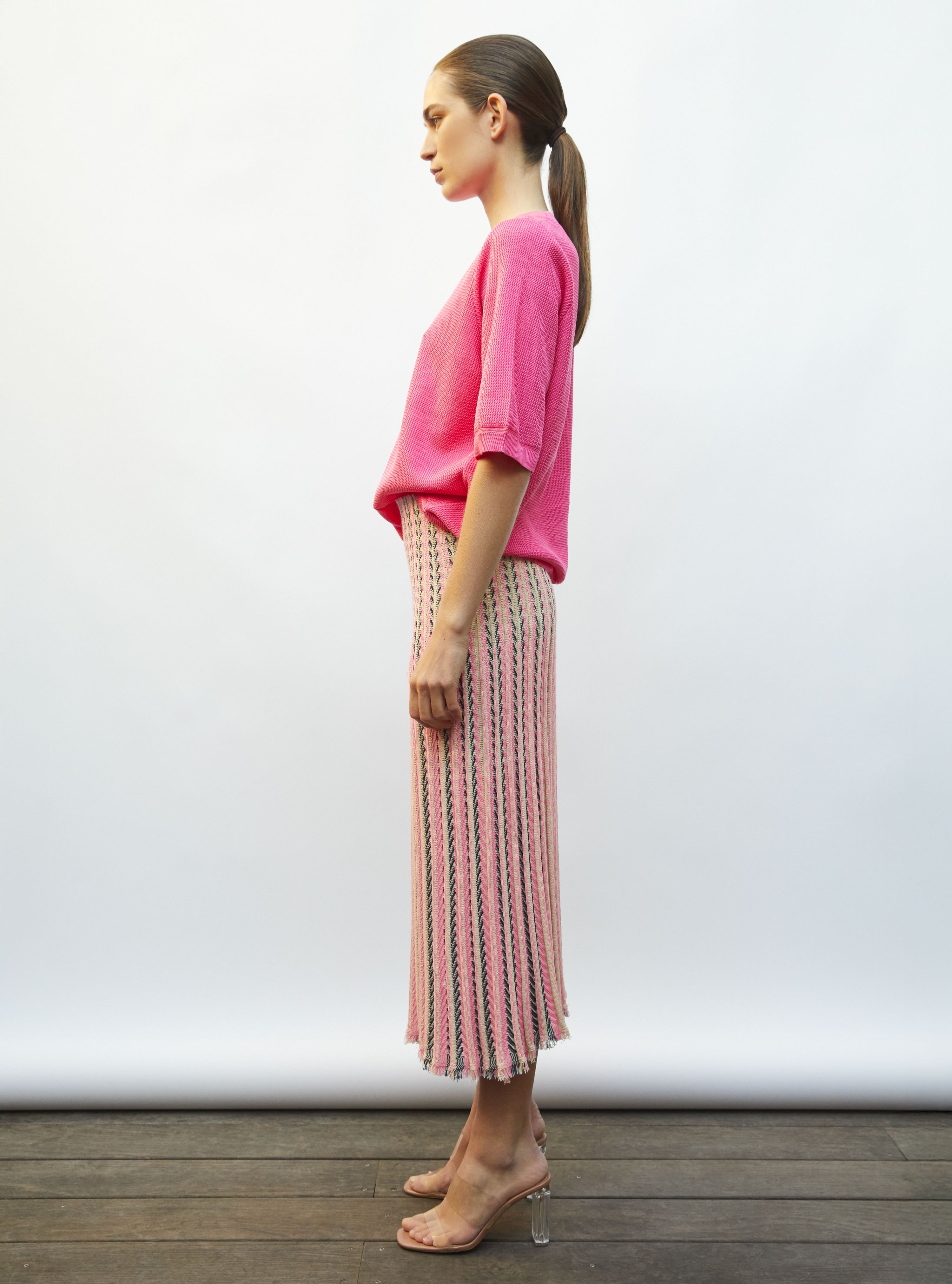 top fin maille ondulée rose fluo - Top de luxe