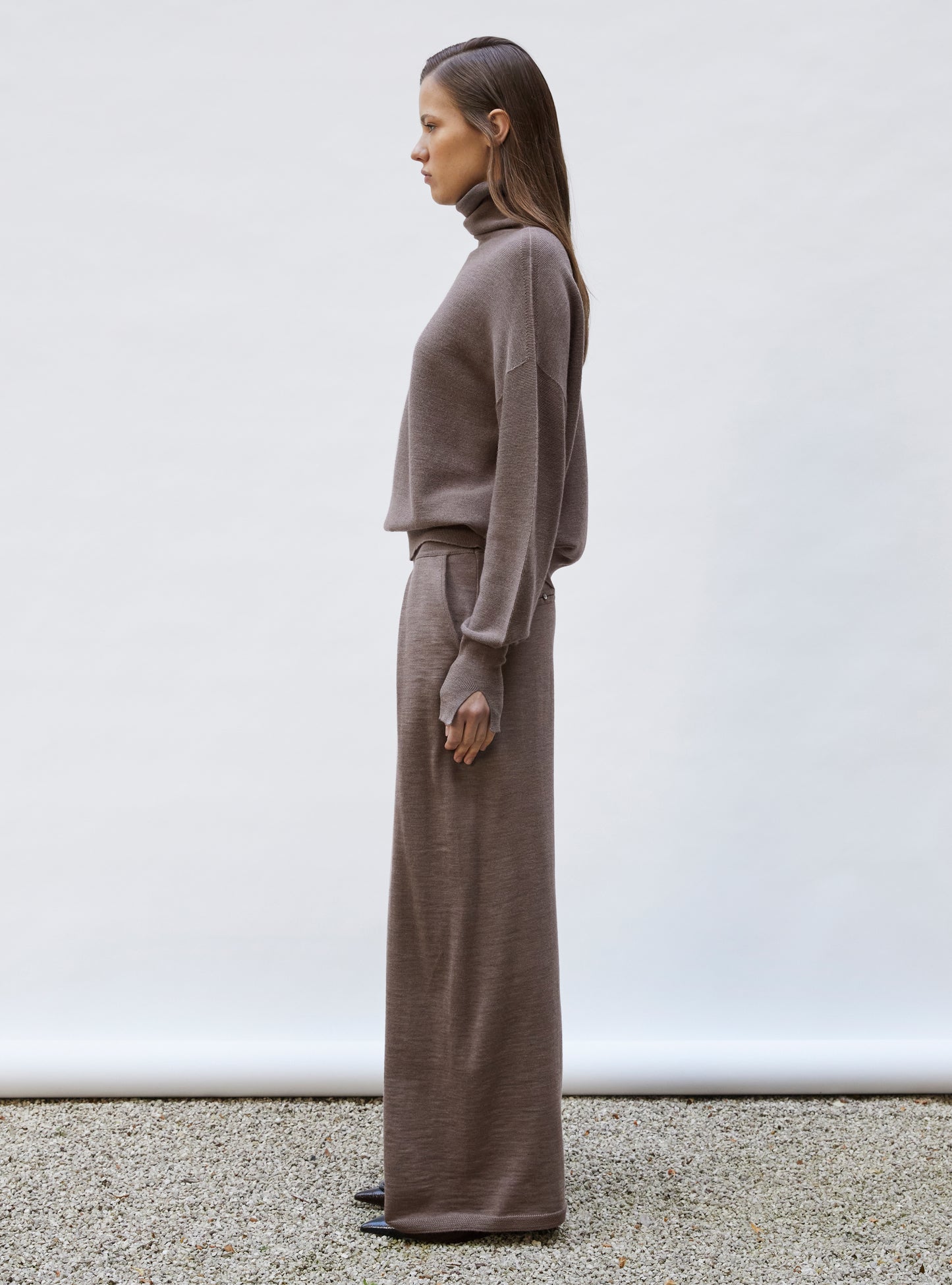 Tops de luxe femme - Top fin oversize à col montant Châtaigne