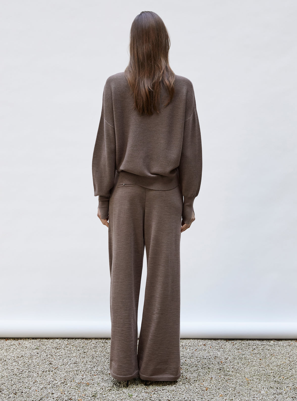 Pantalon de luxe femme - Pantalon fluide maille fine jersey Châtaigne