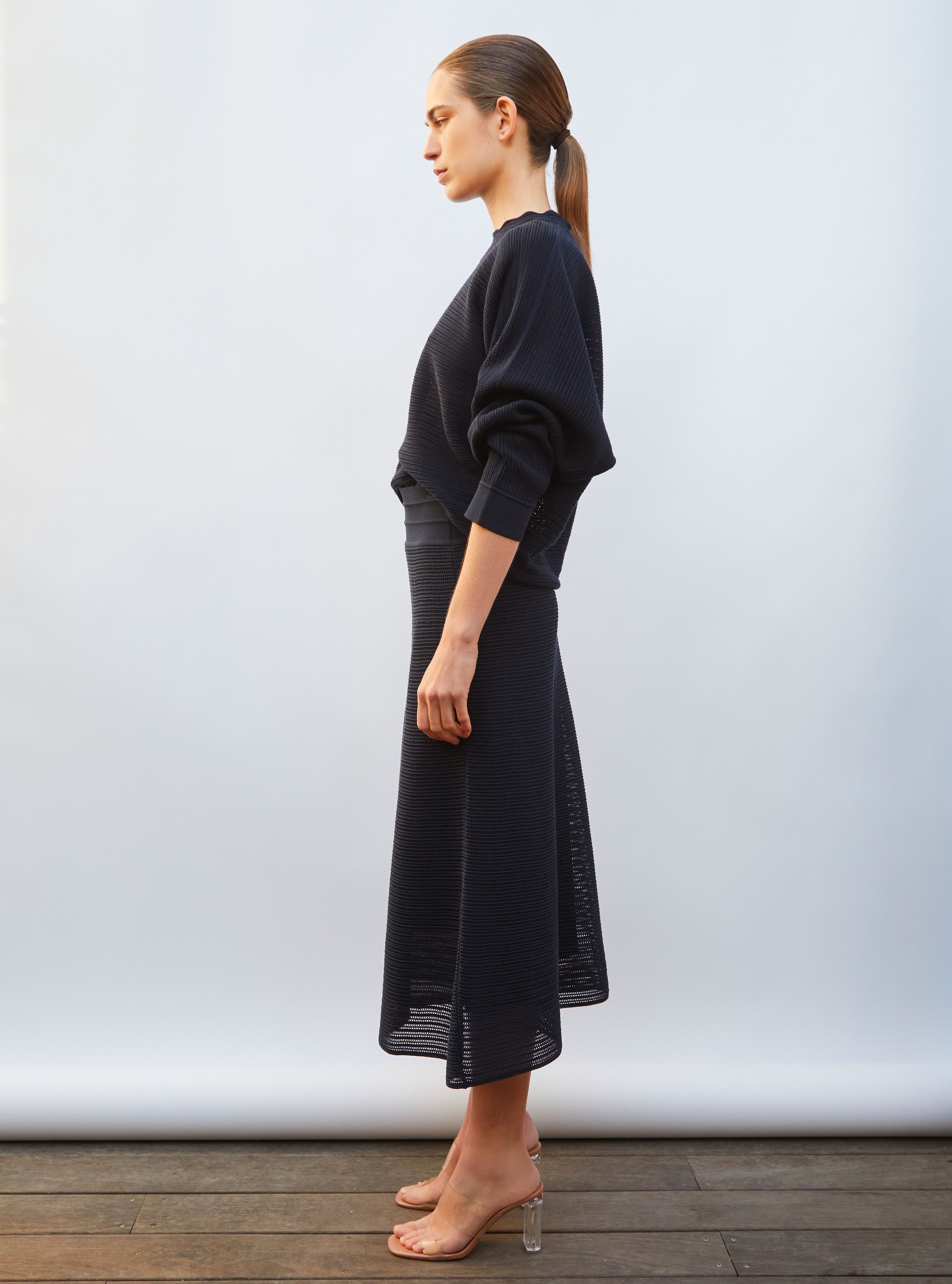 Jupe de luxe femme - jupe longue maille pointelle nuit 