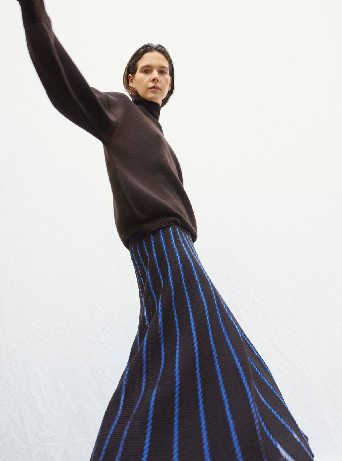 Jupe longue détails colorés ebene-bleu - Vêtement en maille de luxe Molli