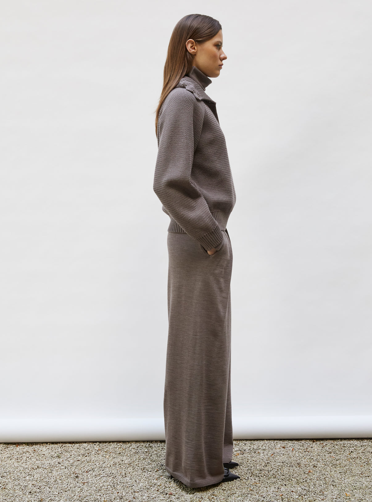 Pantalon fluide maille fine jersey Châtaigne - Vêtement en maille de luxe Molli