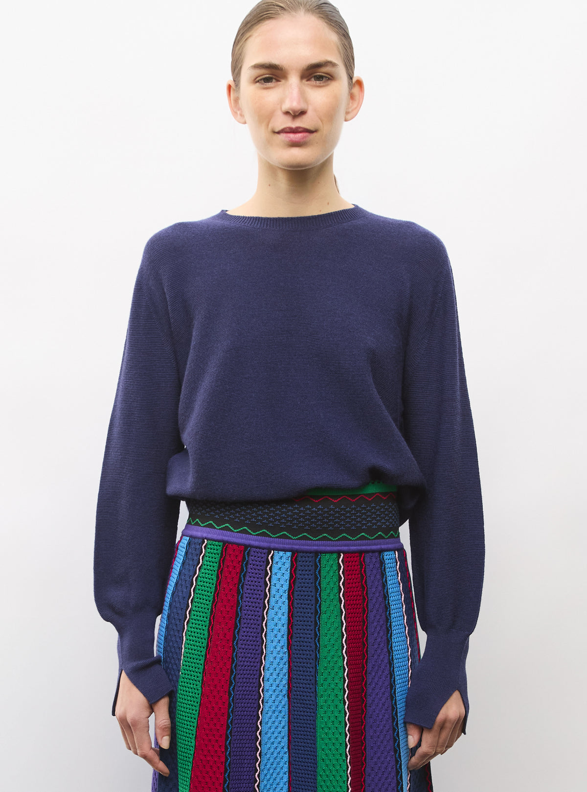 Top fin à col rond manches longues indigo - Vêtement en maille de luxe Molli