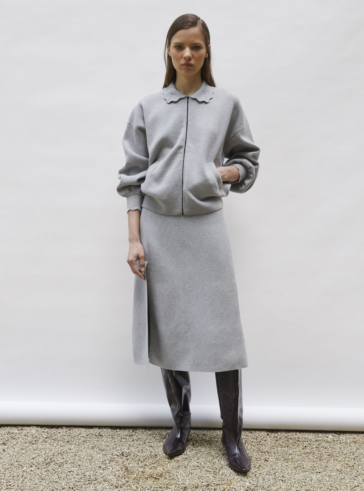 Veste en maille col croquet Gris souris - Vêtement de luxe femme