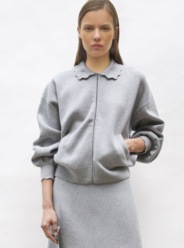 knit jacket rick-rack edged collar - Image principale