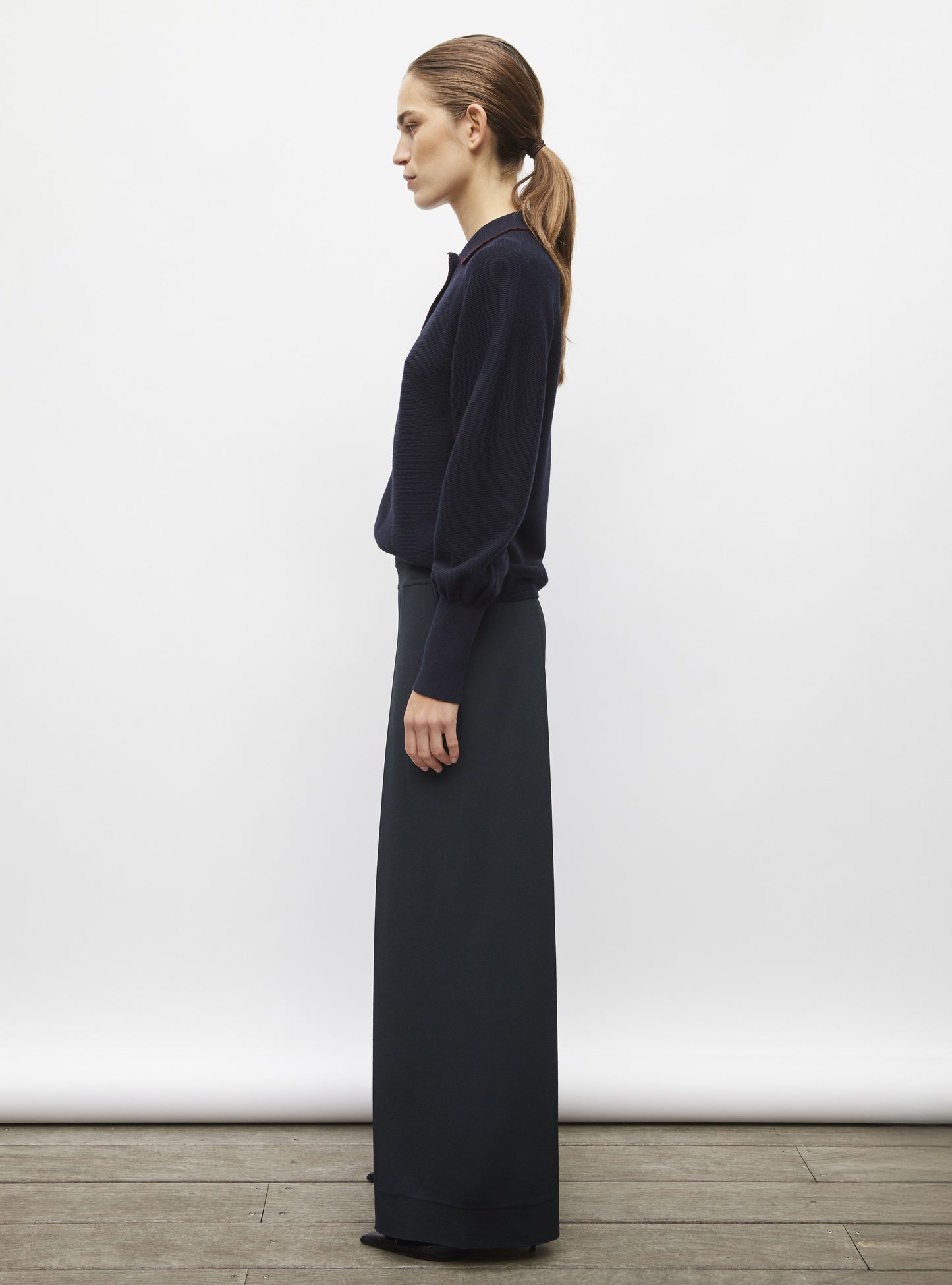 Polo fin finition picots nuit-amarante - Vêtement de luxe femme