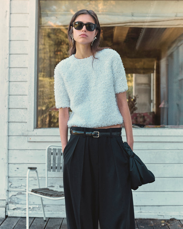 dotted swiss top with elbow-length sleeves - Image principale