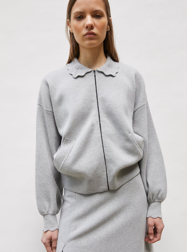 knit jacket rick-rack edged collar - Image principale