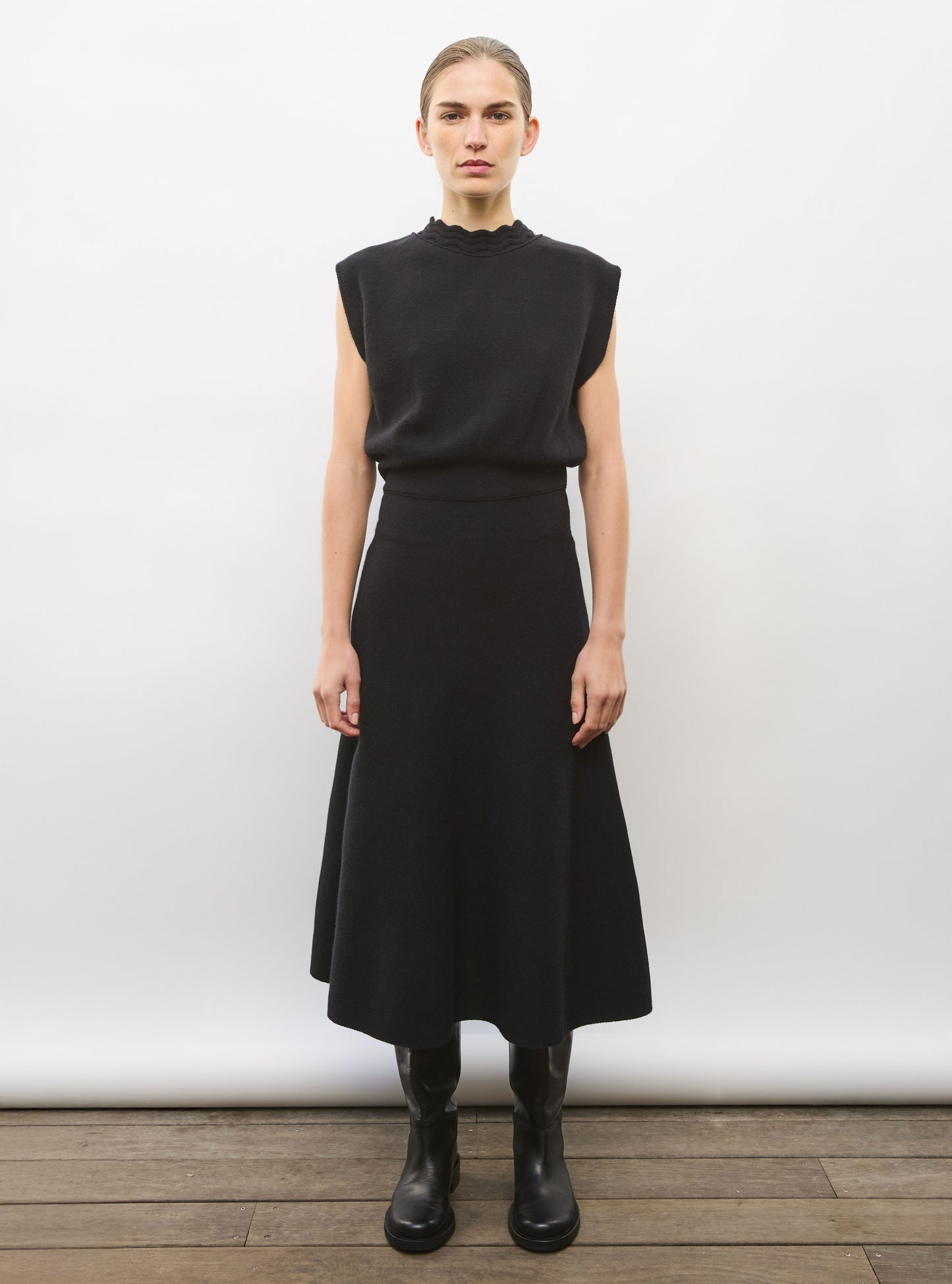 Robe couture col croquet noir profond - Vêtement en maille de luxe Molli