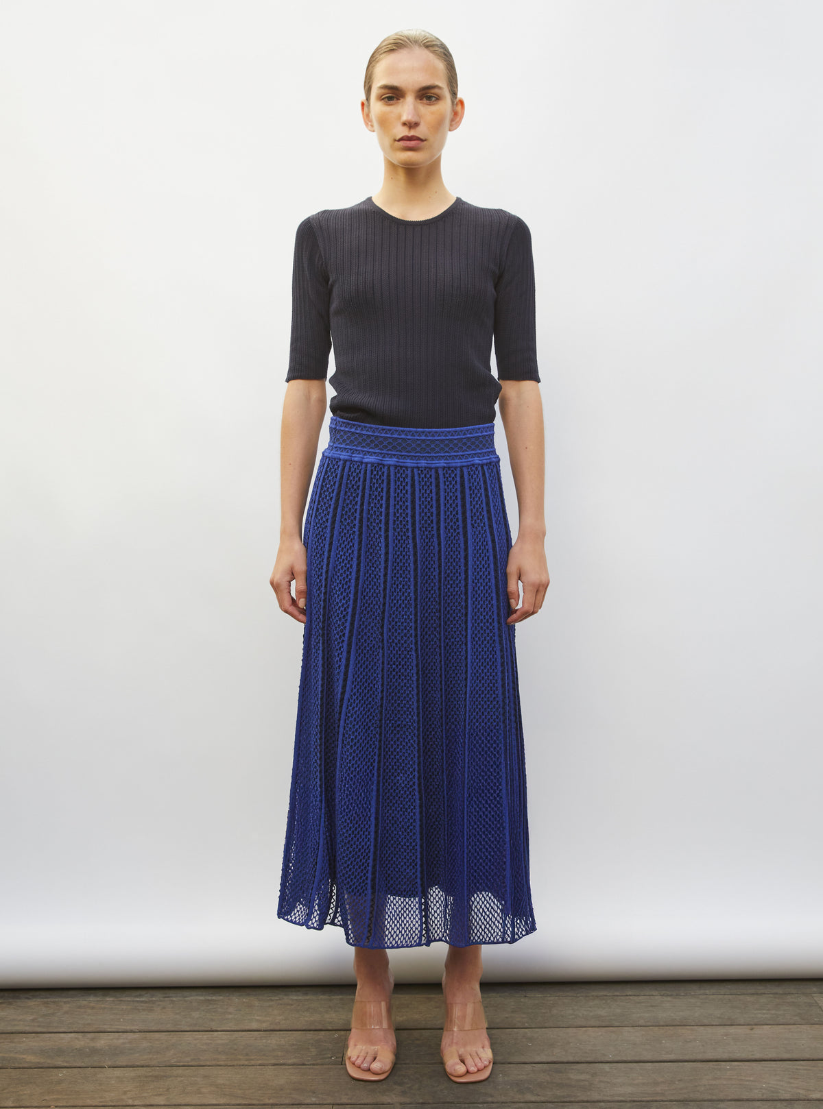 Jupe de luxe femme - Jupe longue maille technique bleu faience