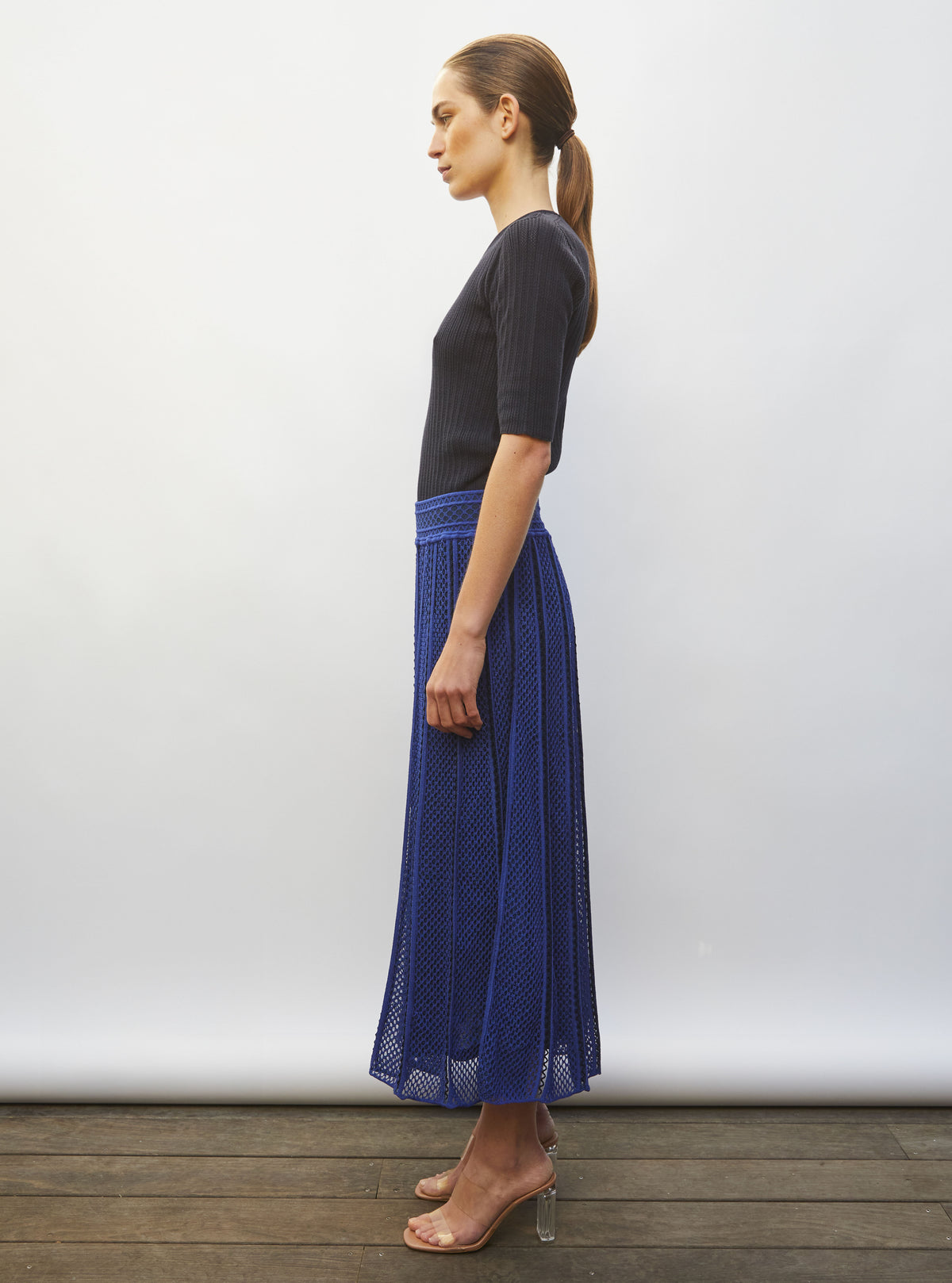 Jupe de luxe femme - Jupe longue maille technique bleu faience