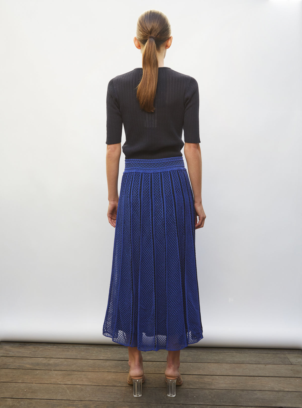Jupe de luxe femme - Jupe longue maille technique bleu faience