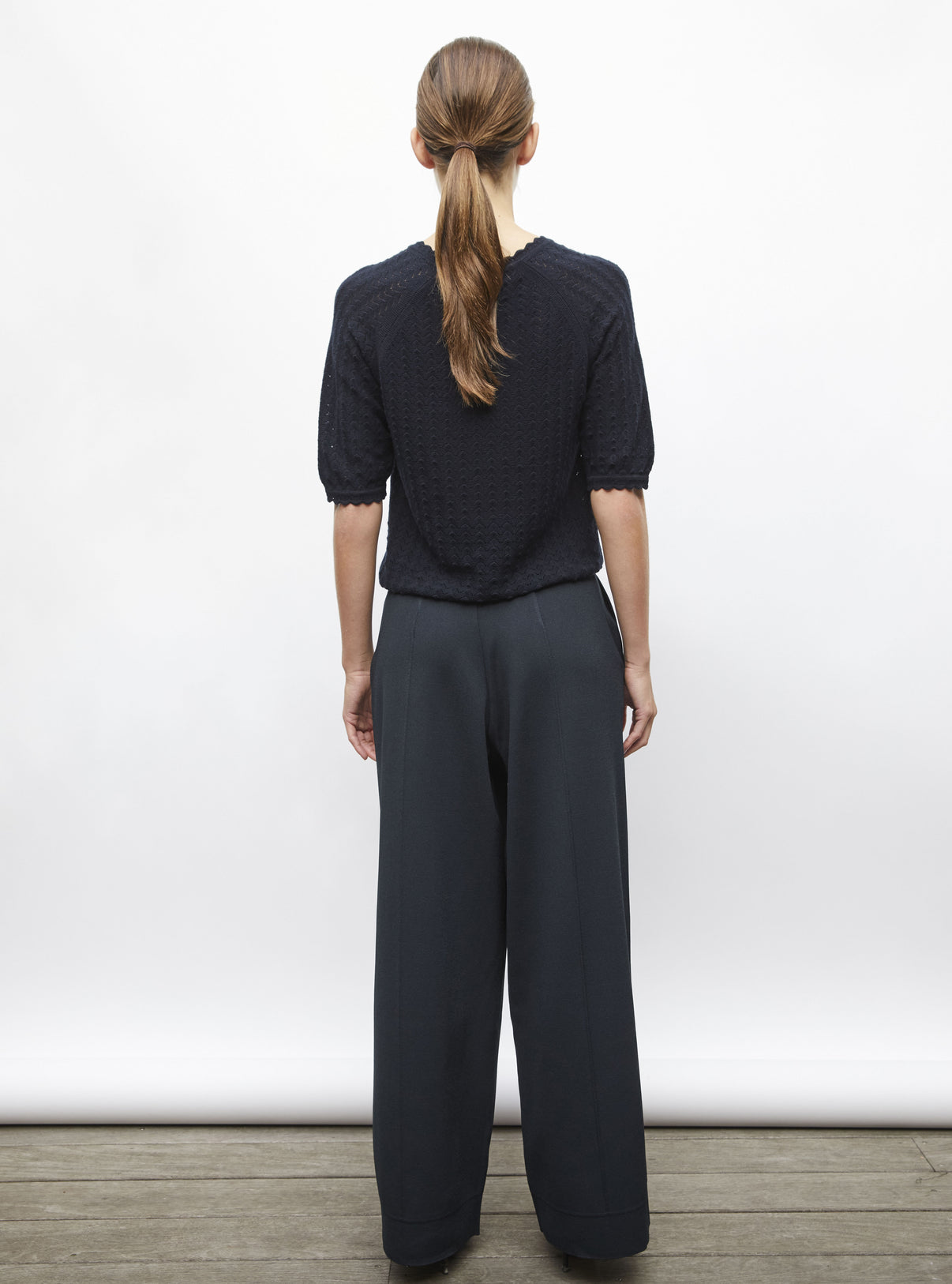 Top manches coudes maille pointelle Nuit - Top de luxe 