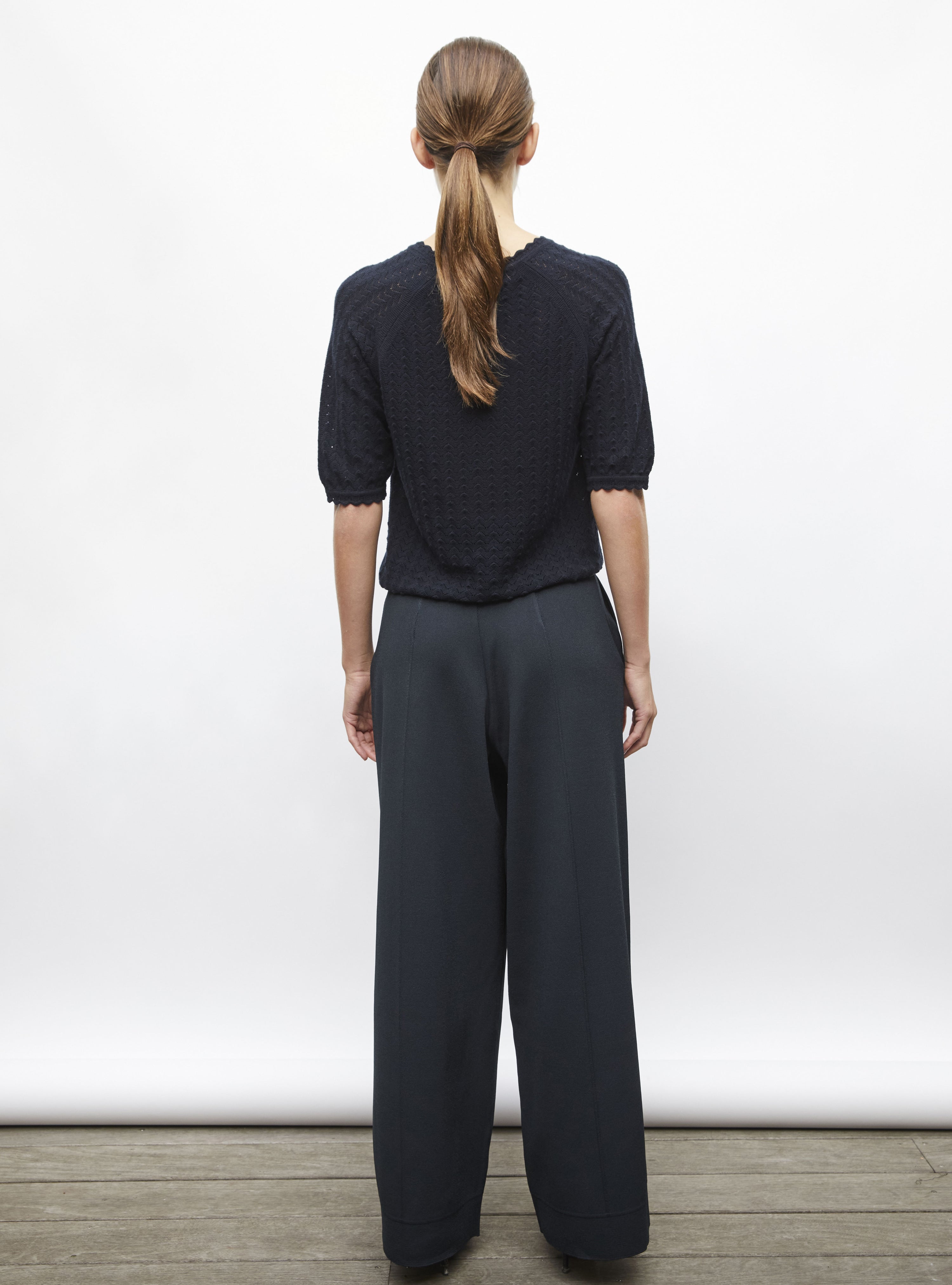 Top manches coudes maille pointelle Nuit - Top de luxe 