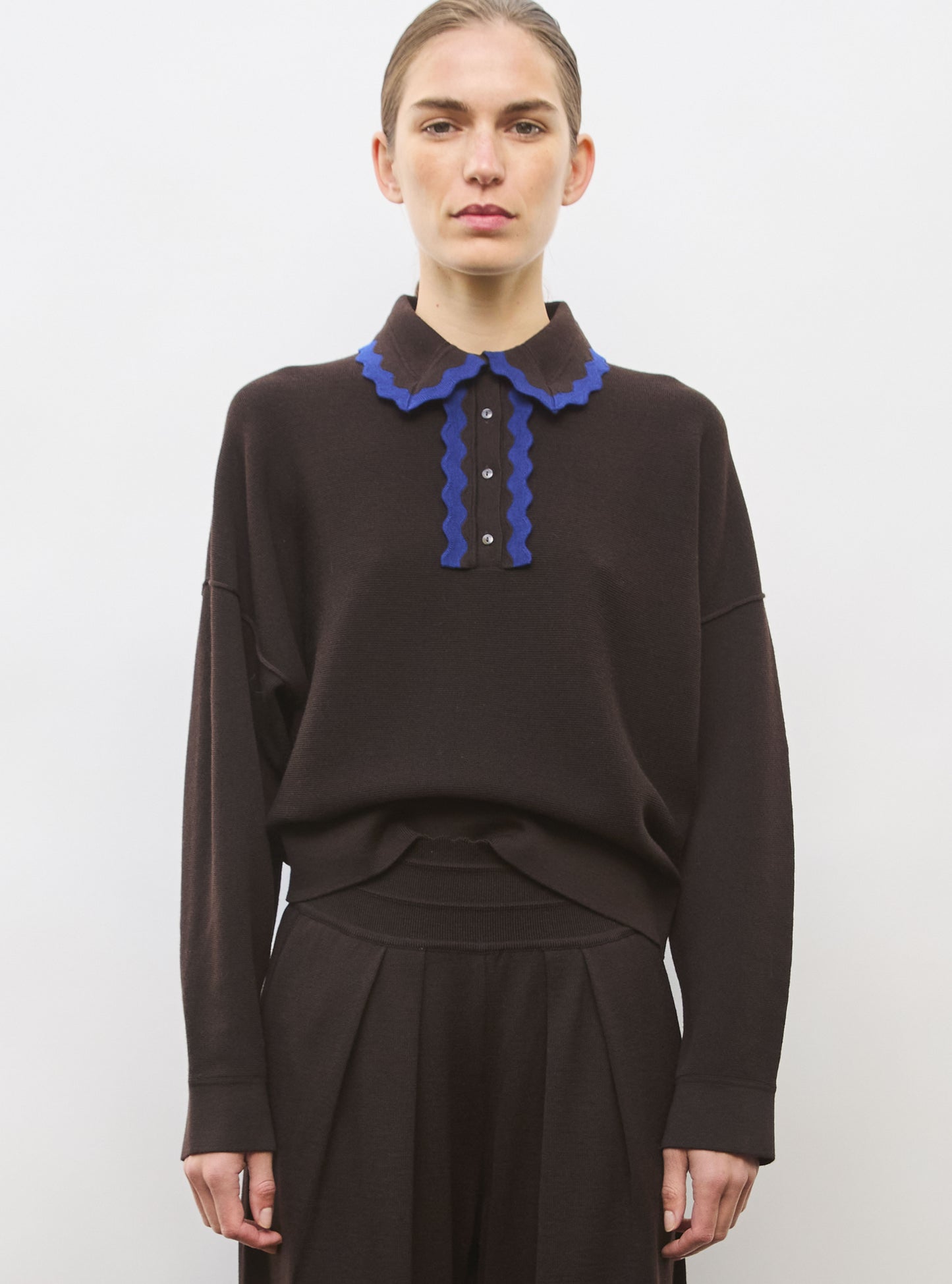 Chemise maille col croquet ebene-bleu roi - Vêtement de luxe femme