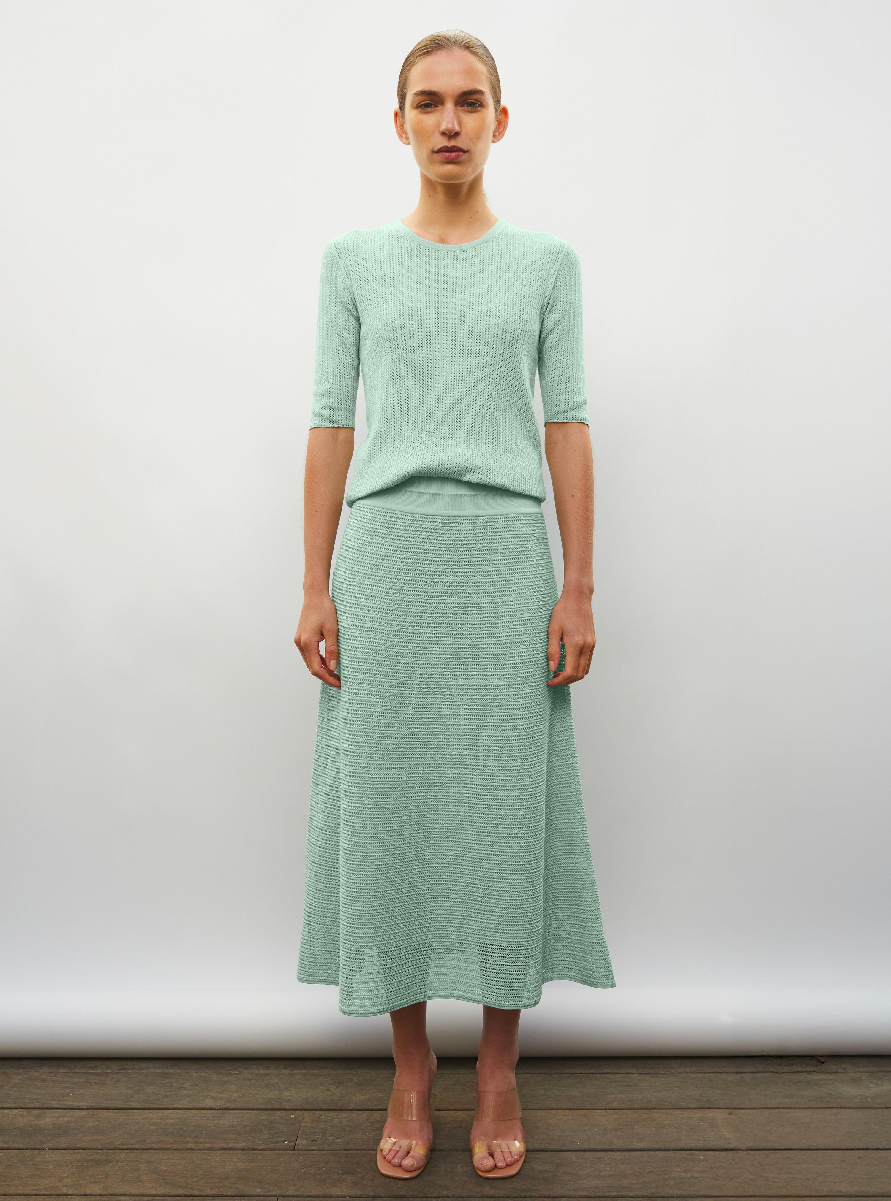 Jupe longue maille pointelle jade - vêtement de luxe femme