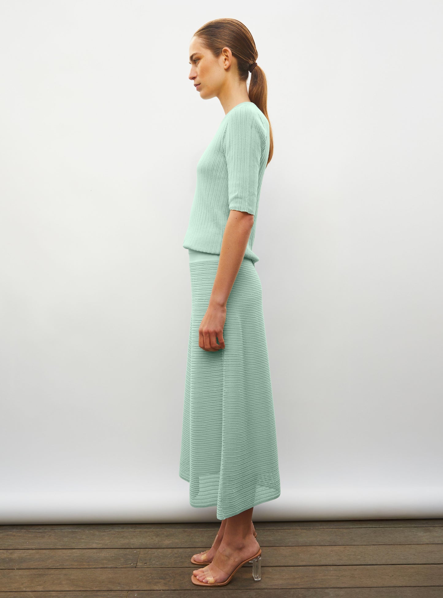 Jupe longue maille pointelle jade - Jupe de luxe