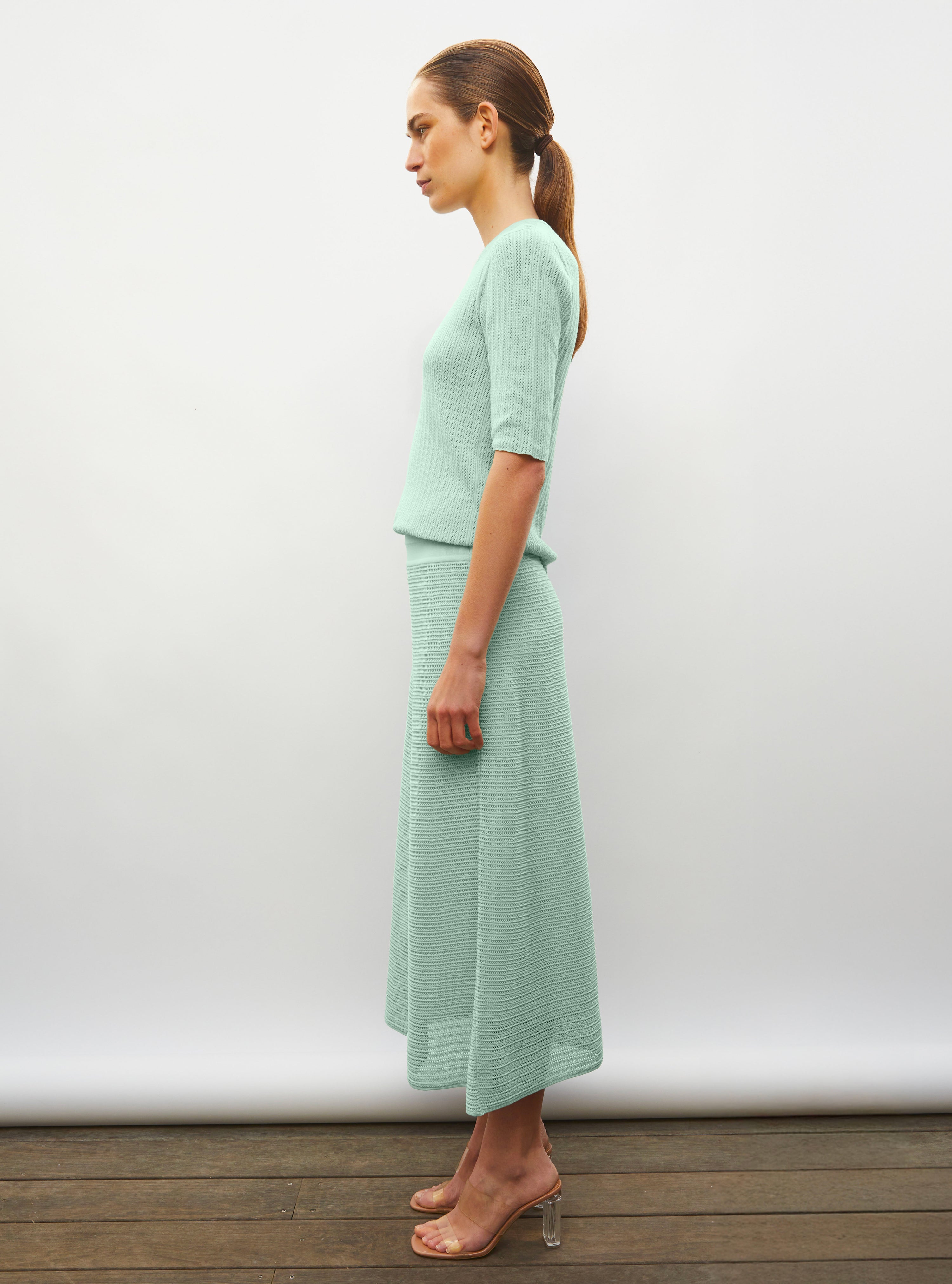 Jupe longue maille pointelle jade - Jupe de luxe