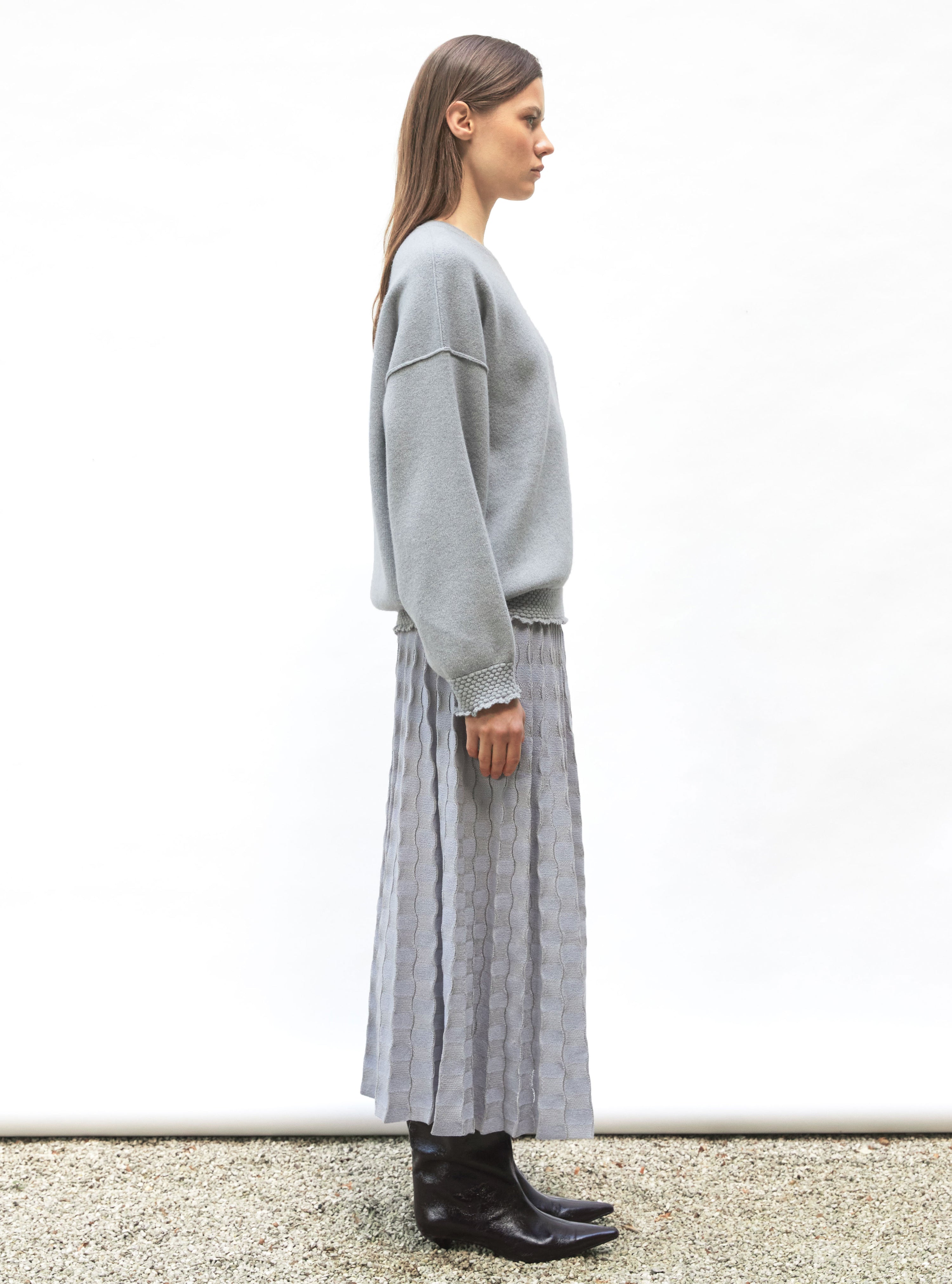 Chemise de luxe femme - Sweat loose finitions smockées gris souris