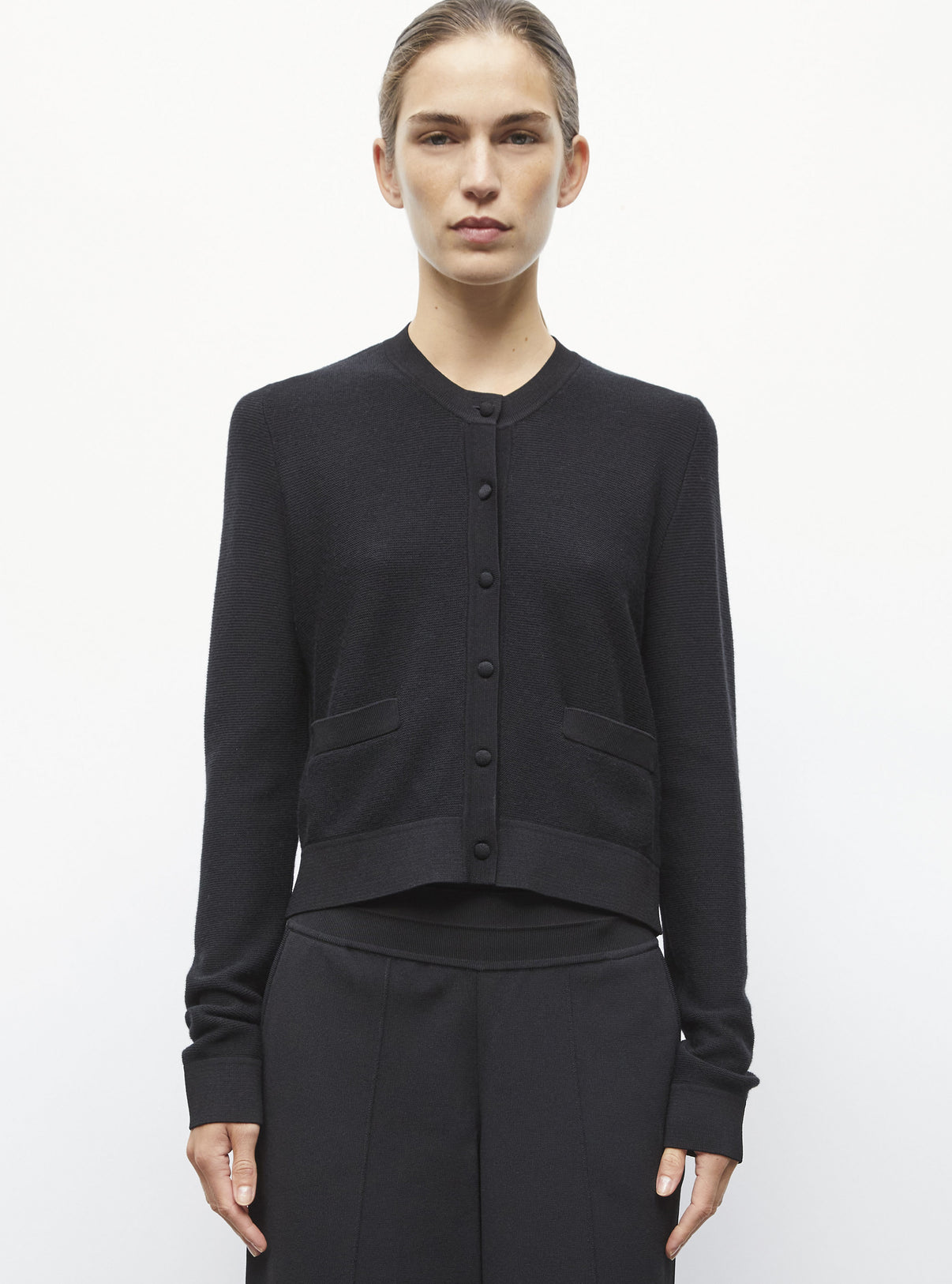 Cardigan maille point mousse Noir profond - Vêtement en maille de luxe Molli