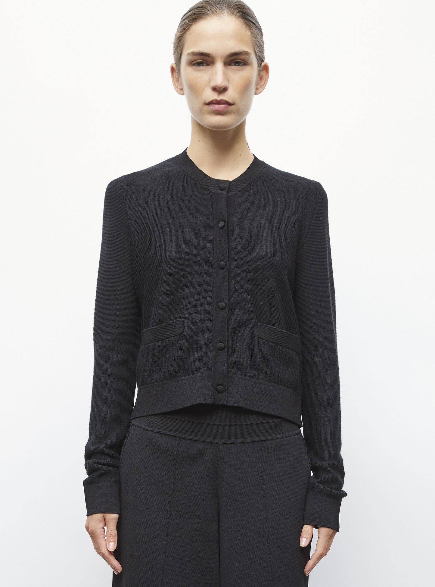 Cardigan maille point mousse Noir profond - Vêtement en maille de luxe Molli