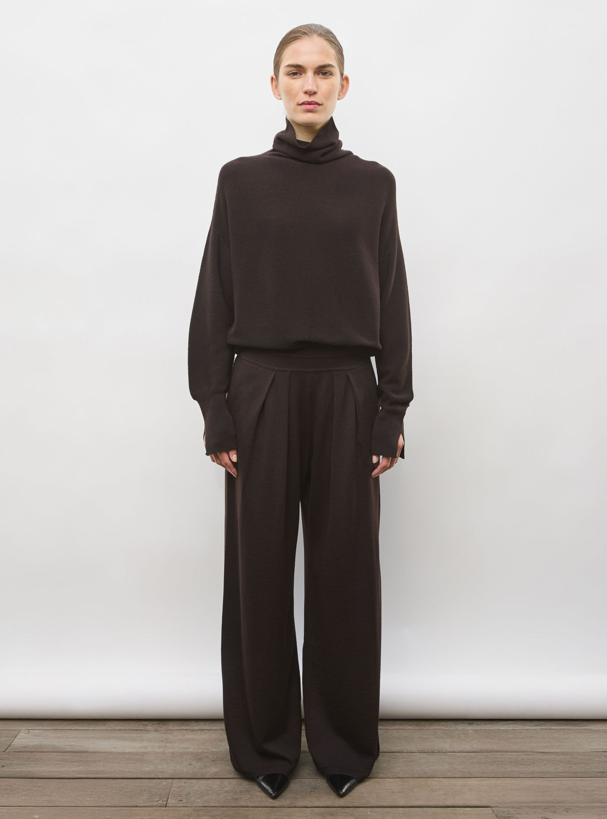 Pull fin col montant  ebene - Vêtement en maille de luxe Molli