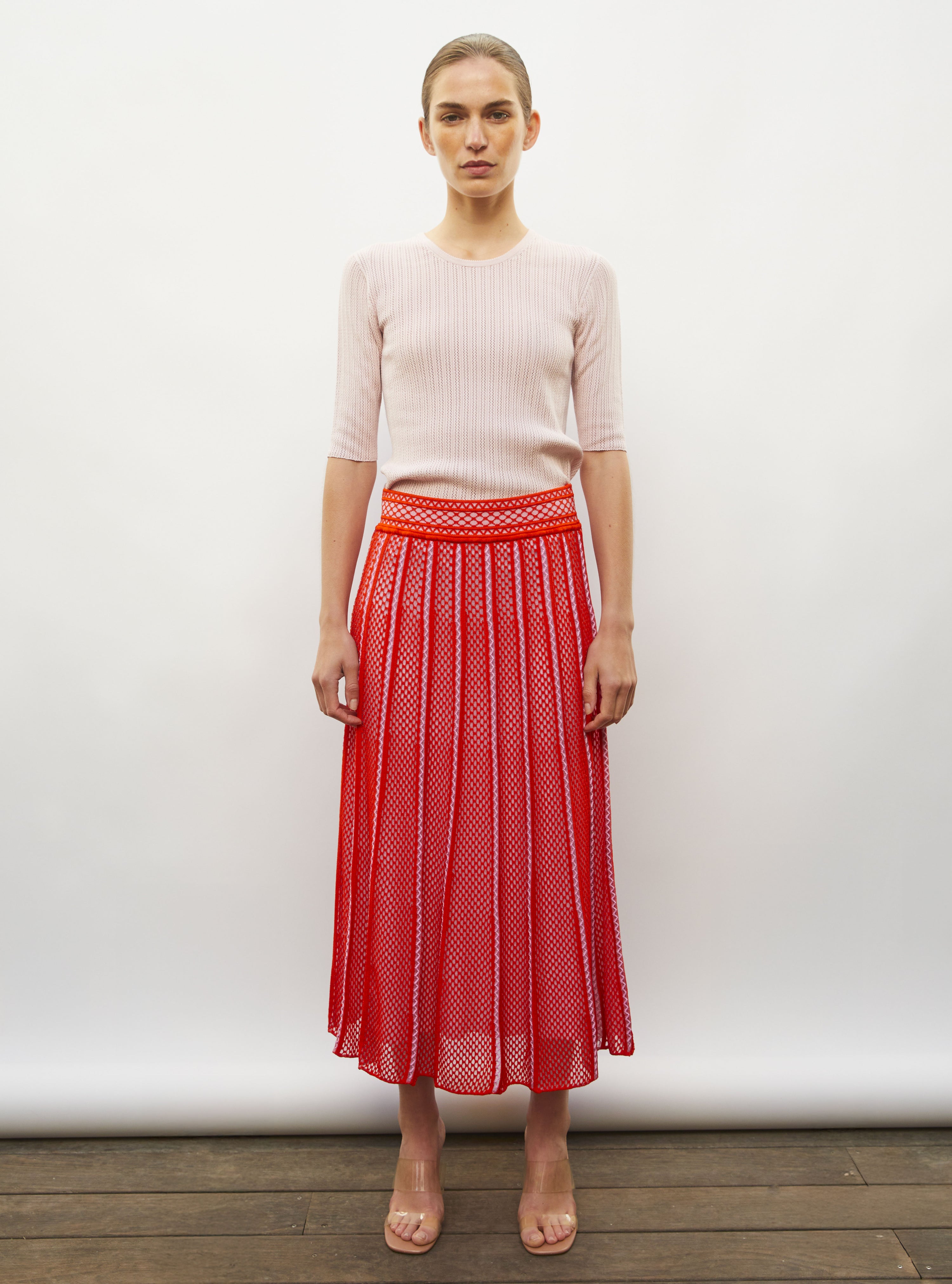 top fin maille pointelle rose doux - Vêtement en maille de luxe Molli