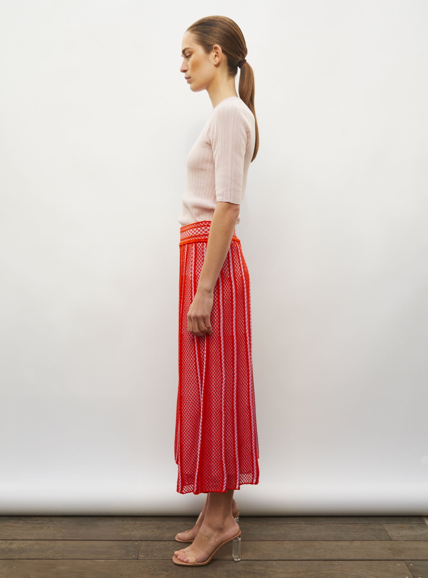 Top de luxe femme - top fin maille pointelle rose doux