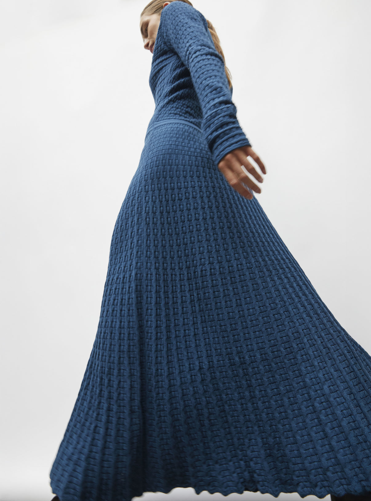 Robe de luxe femme - Robe fluide maille cannage encre