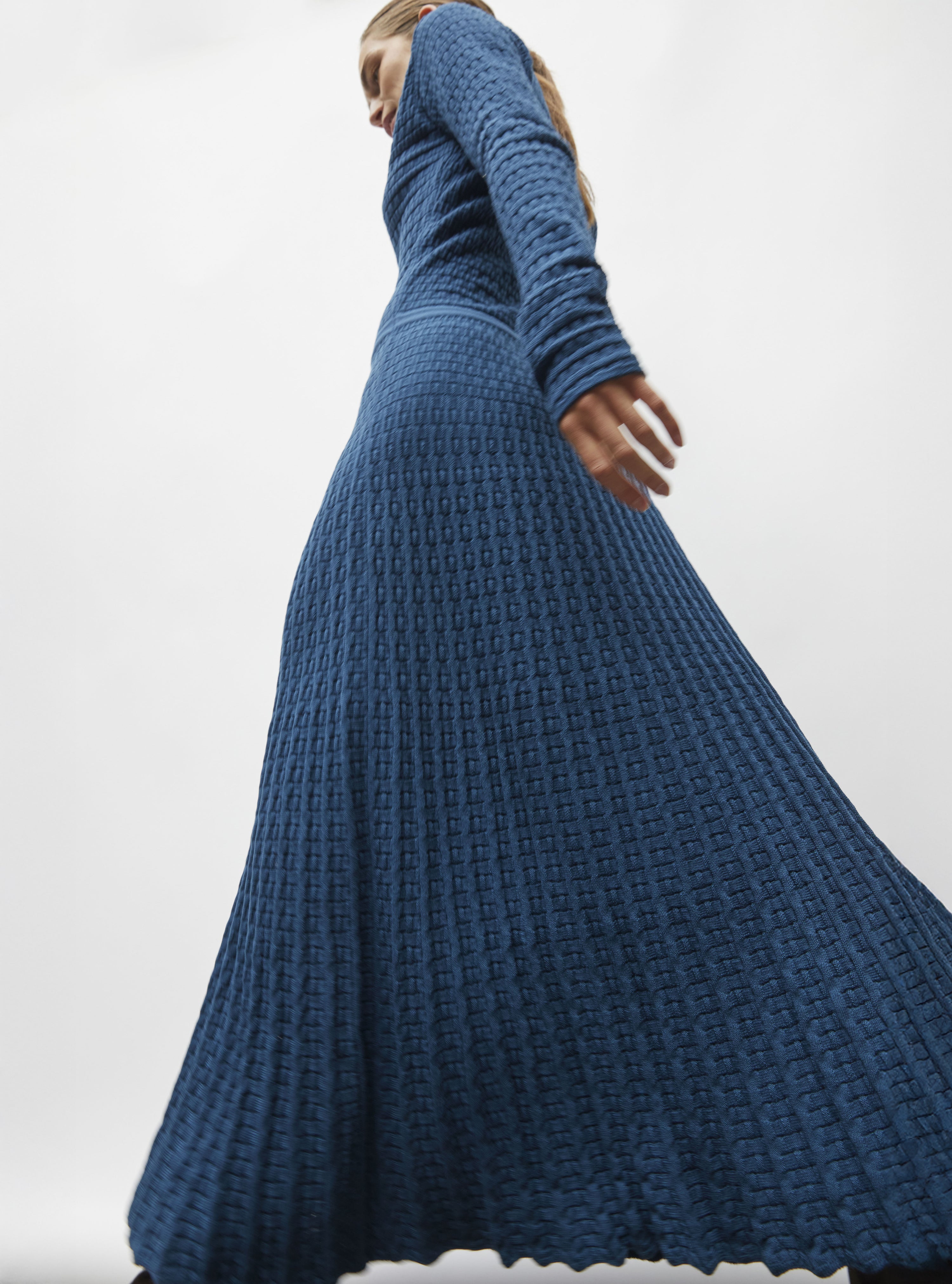 Robe de luxe femme - Robe fluide maille cannage encre